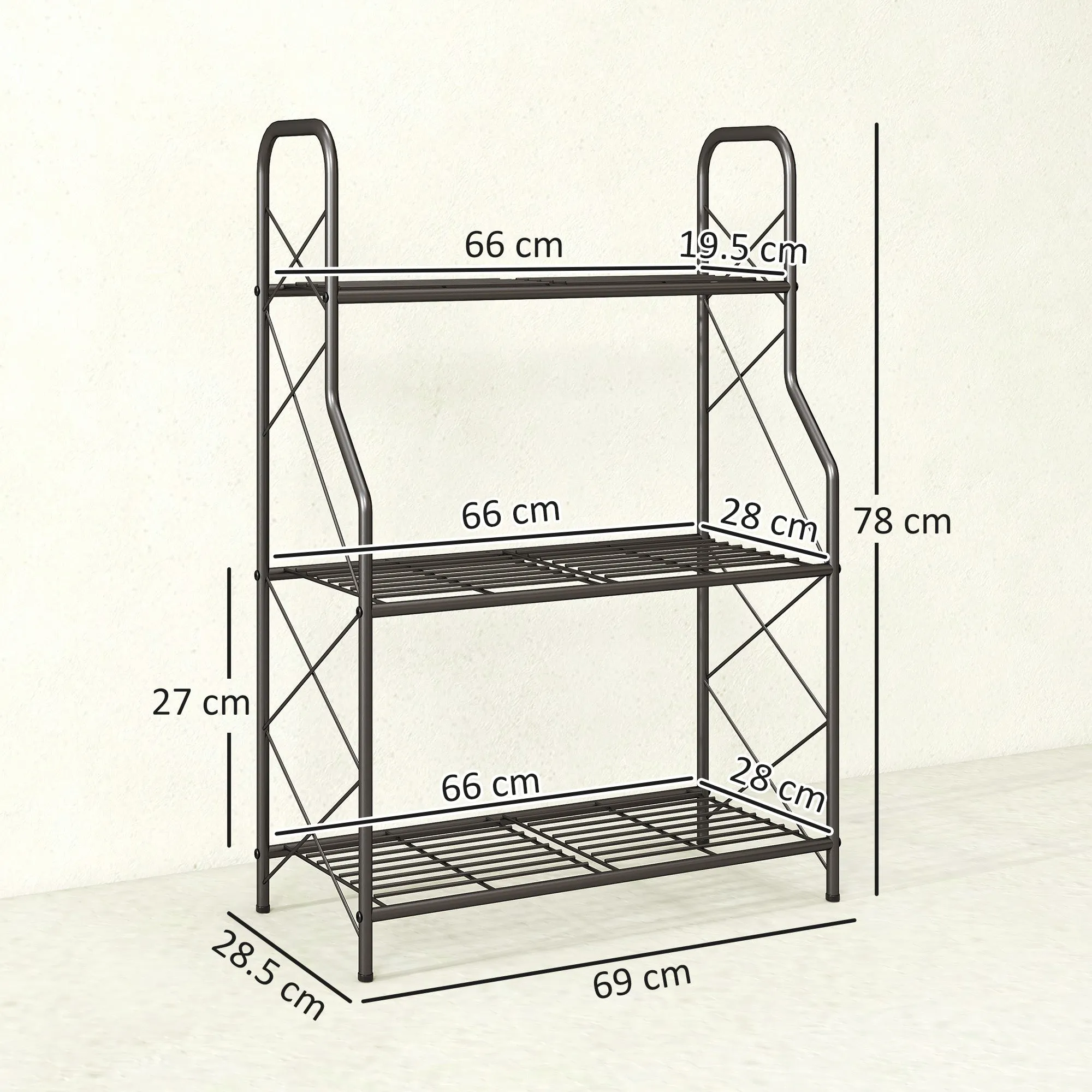 Outsunny 3-Tier Indoor/Outdoor Metal Plant Stand, 69 x 28.5 x 78 cm, Black - Image 3