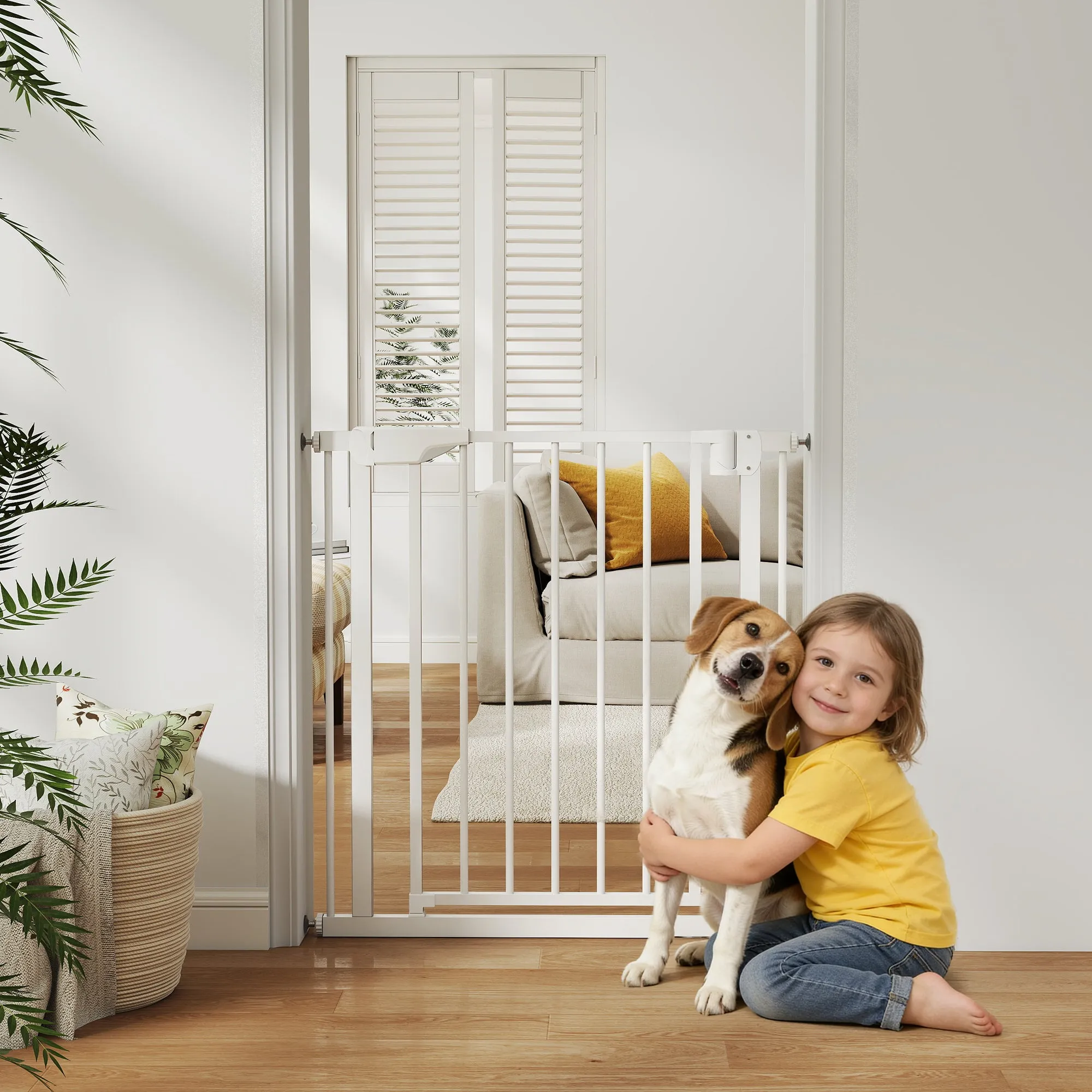 PawHut Safety Gate for Children and Pets, Self-Closing and Pressure Fit, 76-82x76 cm, White - Image 2