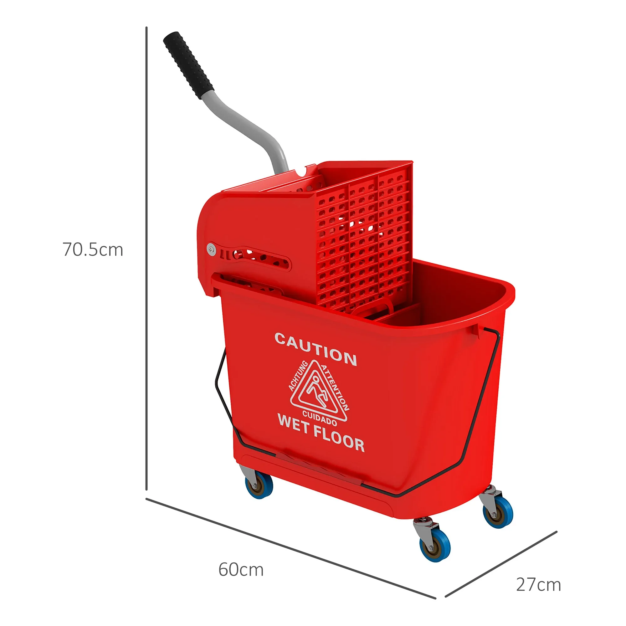 HOMCOM Cleaning Trolley Floor Mop with Wringer 60x27x70.5cm Red - Image 3