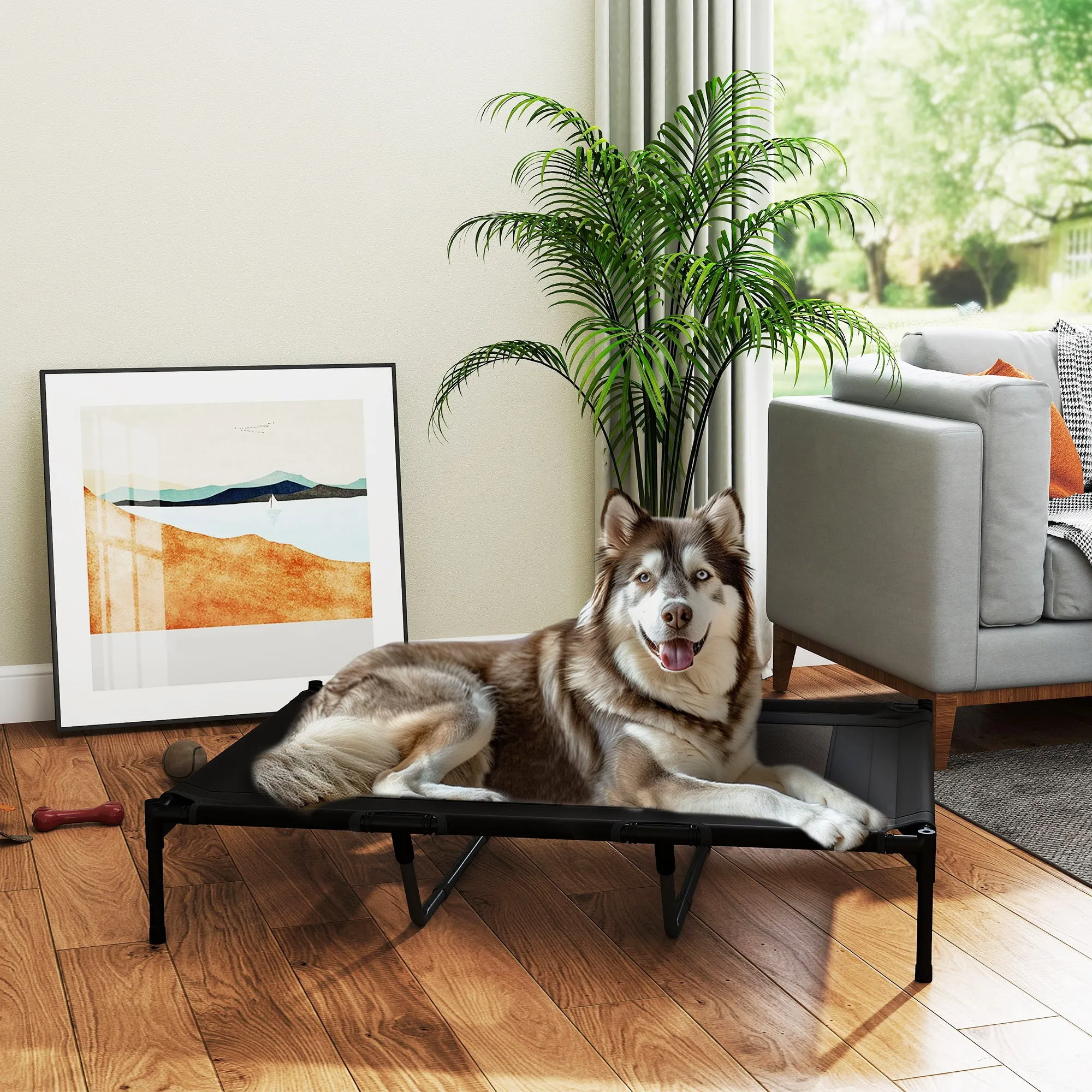 PawHut Raised Dog Bed with Travel Bag, Metal and Oxford Fabric, 122x92x23 cm, Black - Image 2