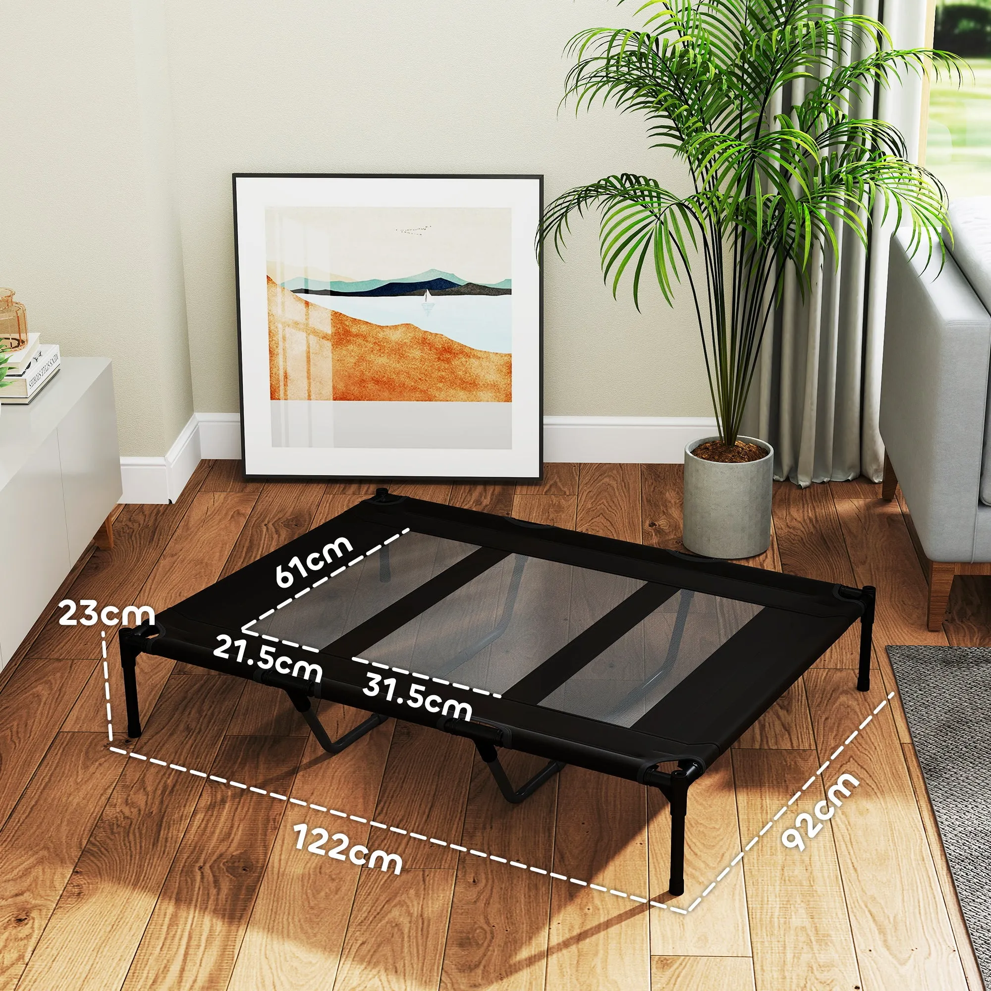 PawHut Raised Dog Bed with Travel Bag, Metal and Oxford Fabric, 122x92x23 cm, Black - Image 3