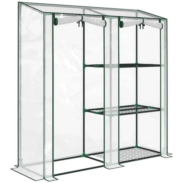 Outsunny 2-Section Vertical Greenhouse with 3 Shelves, Plastic and Steel, 143x45x151 cm, Dark Green and Transparent