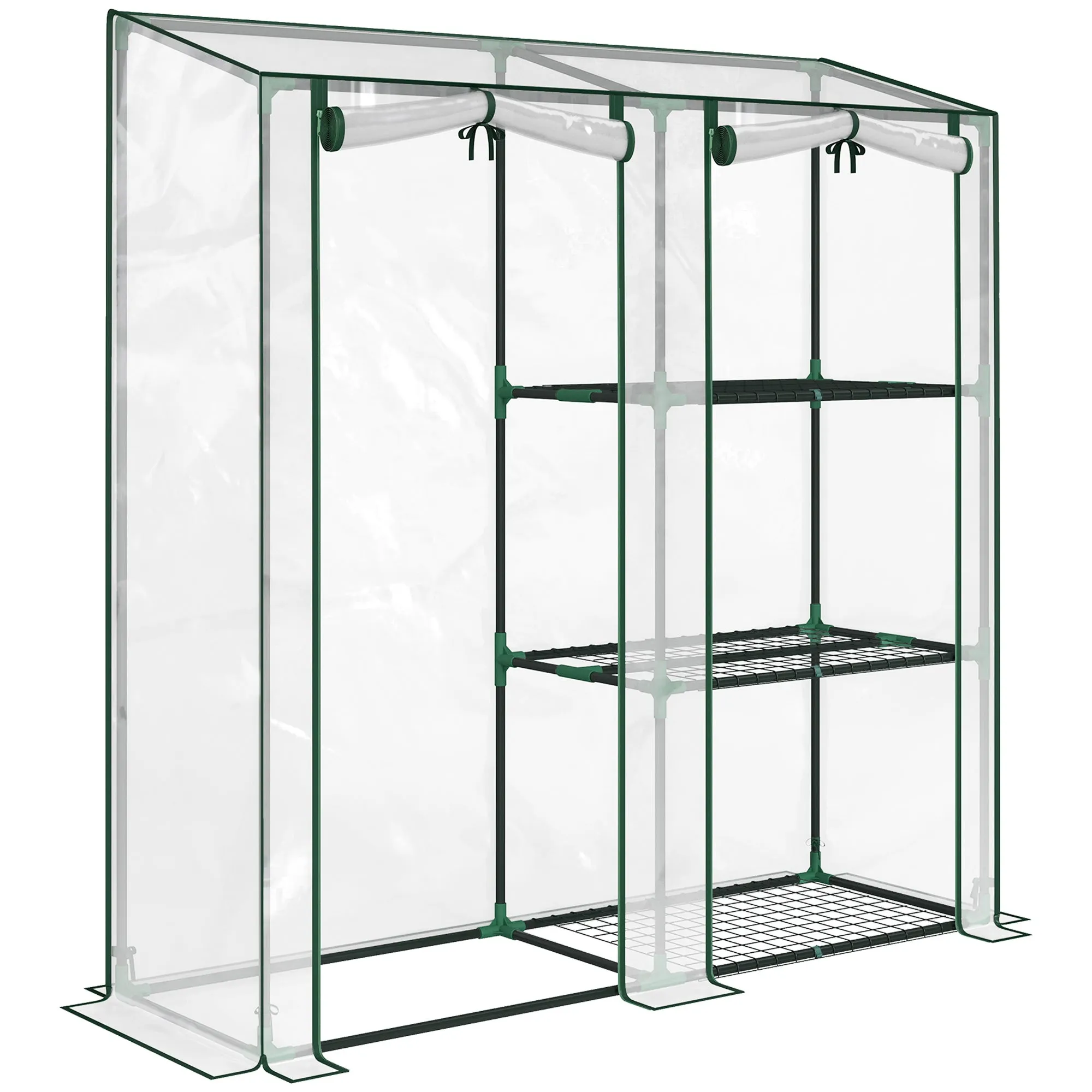 Outsunny 2-Section Vertical Greenhouse with 3 Shelves, Plastic and Steel, 143x45x151 cm, Dark Green and Transparent
