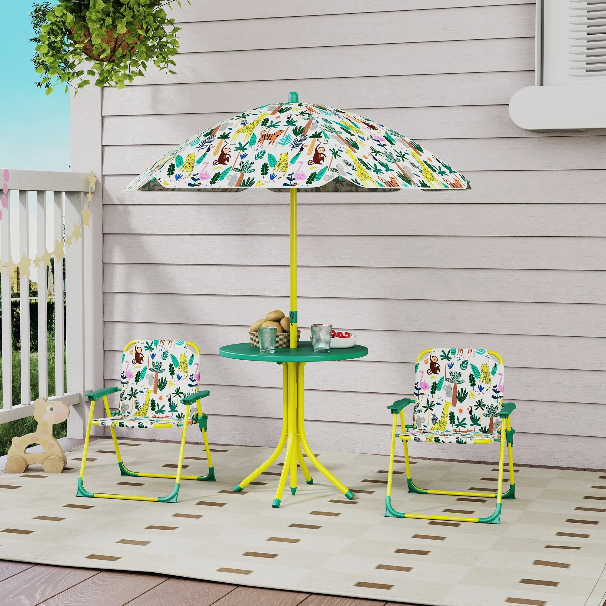 AIYAPLAY Kids Picnic Table and Chair Set with Green Umbrella - Image 2