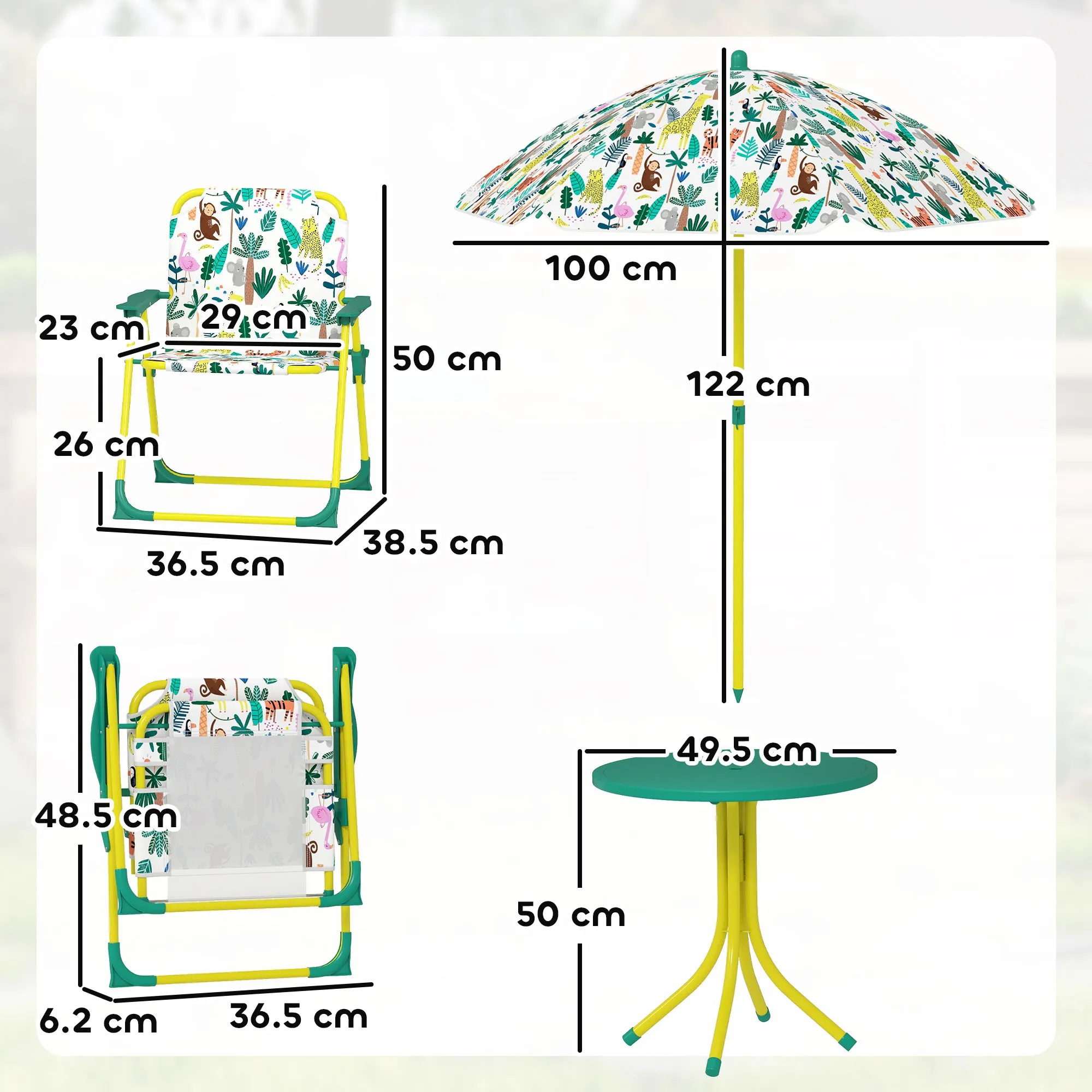 AIYAPLAY Kids Picnic Table and Chair Set with Green Umbrella - Image 3