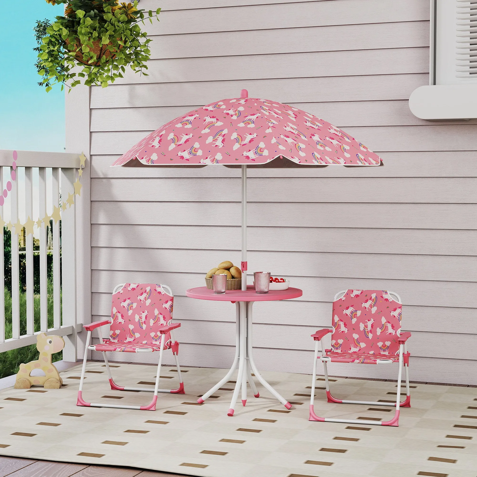 AIYAPLAY Kids Picnic Table and Chair Set with Pink Umbrella - Image 2