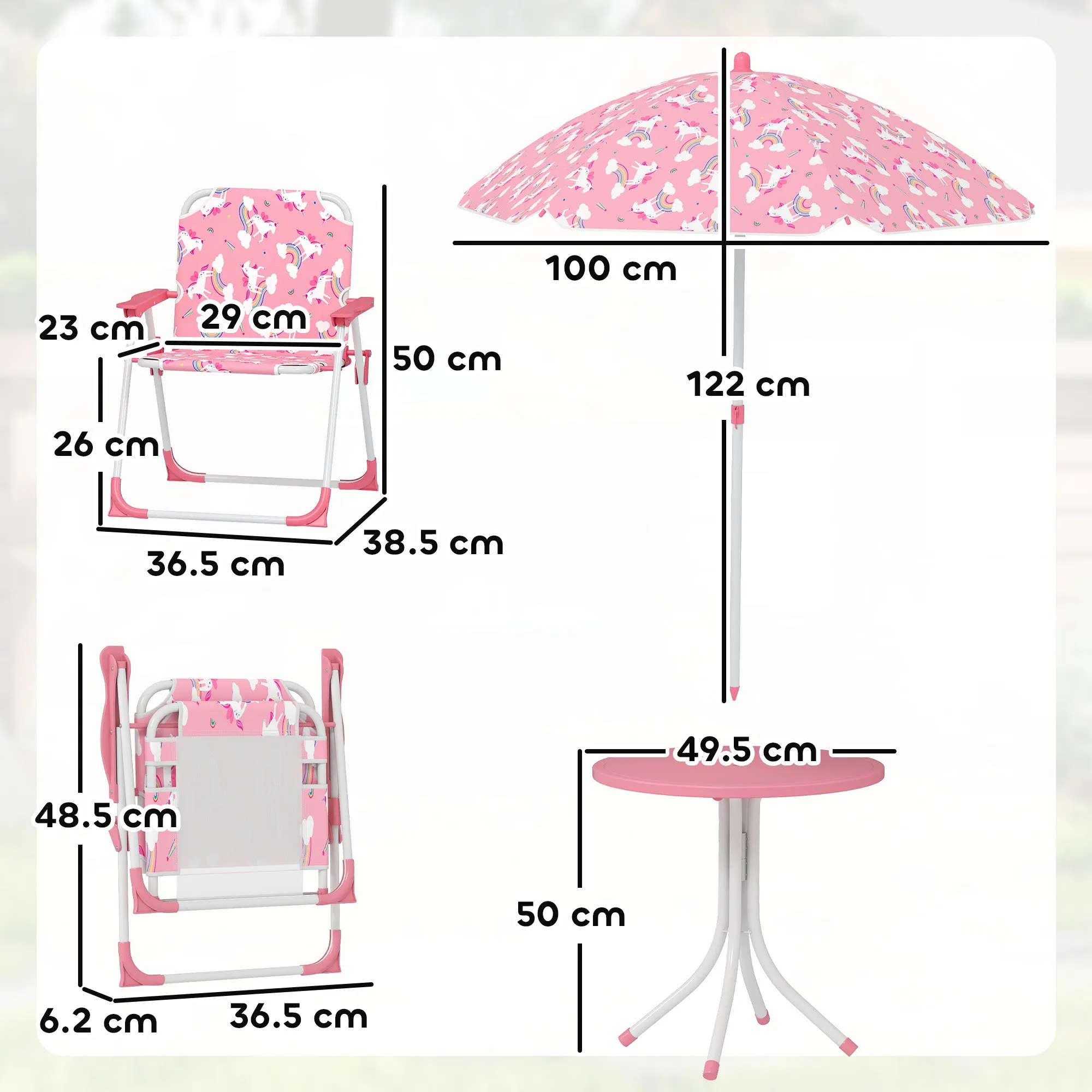 AIYAPLAY Kids Picnic Table and Chair Set with Pink Umbrella - Image 3