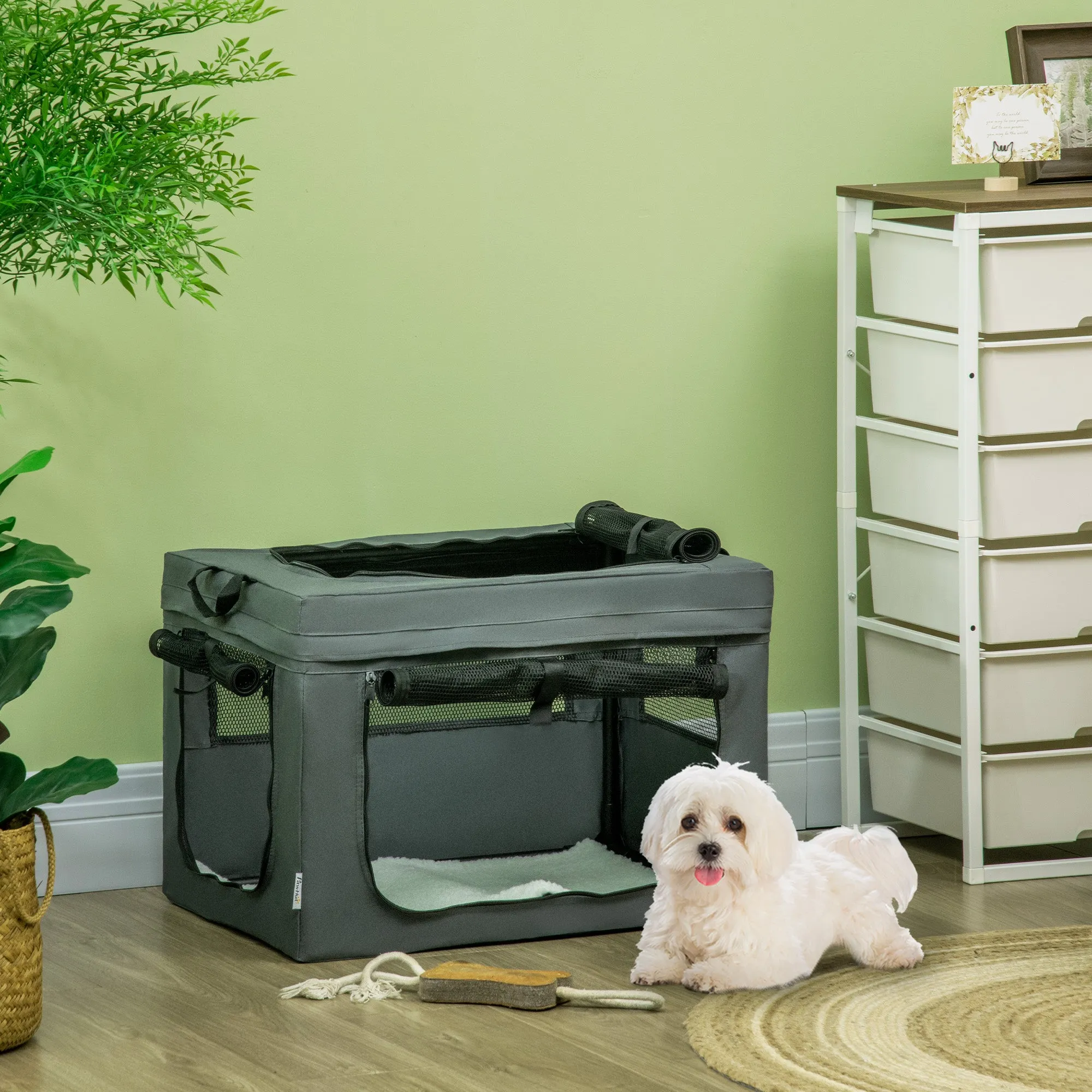 PawHut Pet Carrier for Mini Dogs and Cats with Cushion, Carry Bag and Mesh Doors, 60x42x42 cm, Grey - Image 2