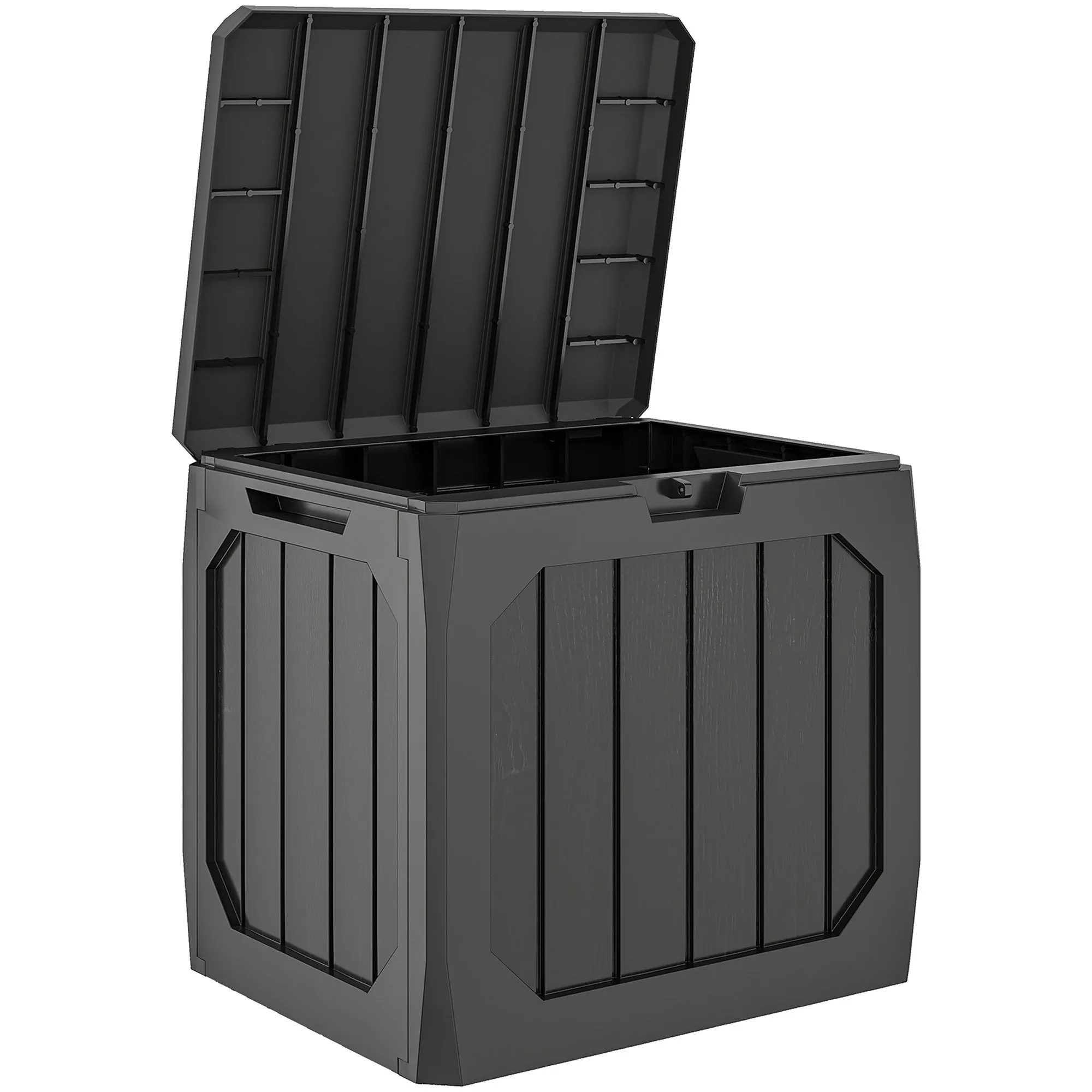 Outsunny 121L Plastic Garden Storage Chest with Handles and Waterproof, 56x45x53 cm, Black