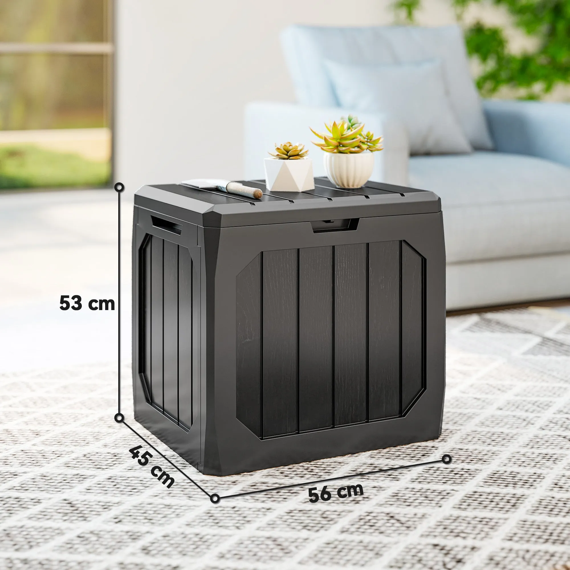 Outsunny 121L Plastic Garden Storage Chest with Handles and Waterproof, 56x45x53 cm, Black - Image 3
