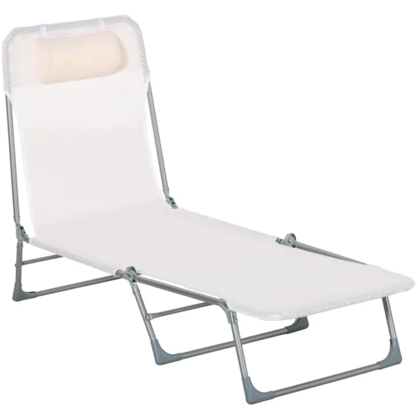 Outsunny Folding Garden Lounger with Reclining Backrest and Cushion, in Metal and Texteline, 182x56x28 cm, Cream