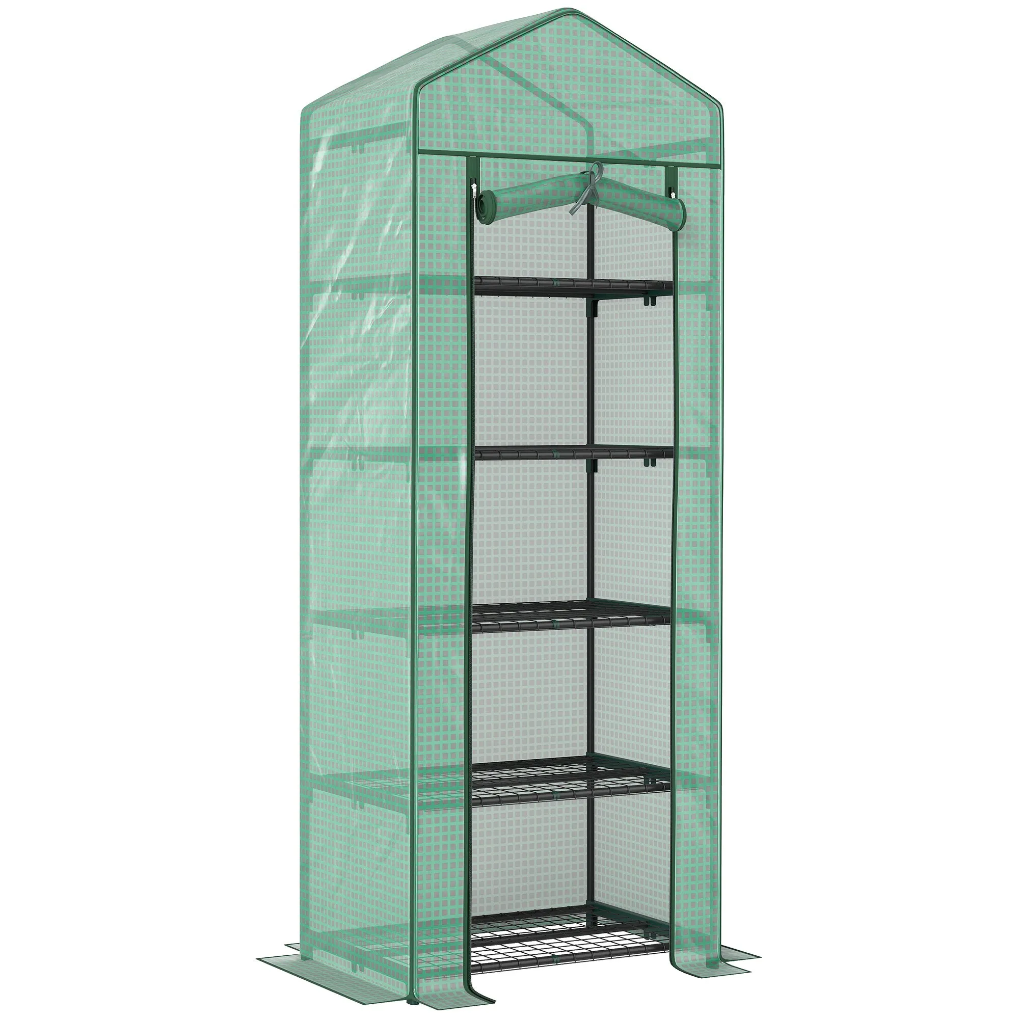 Outsunny 5-Tier Greenhouse with Zip Door, Steel and PE, 69x49x193 cm, Green