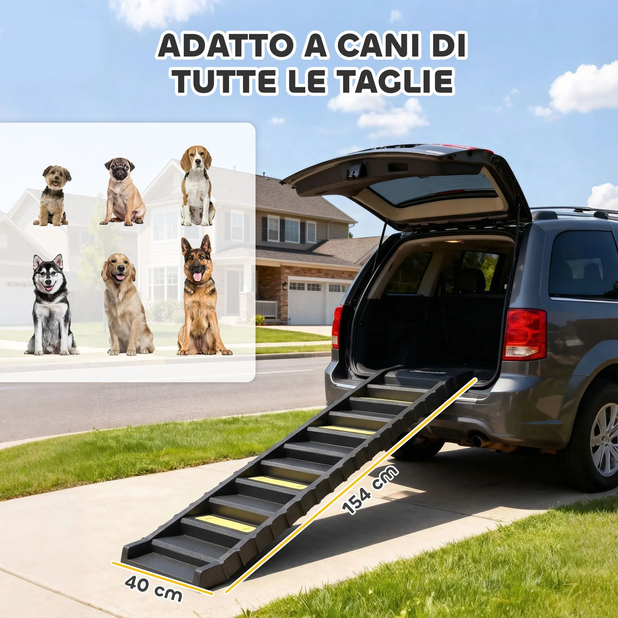 PawHut 10-Step Non-Slip Folding Dog Step for Cars and Beds, 150 lb Capacity, Black - Image 3
