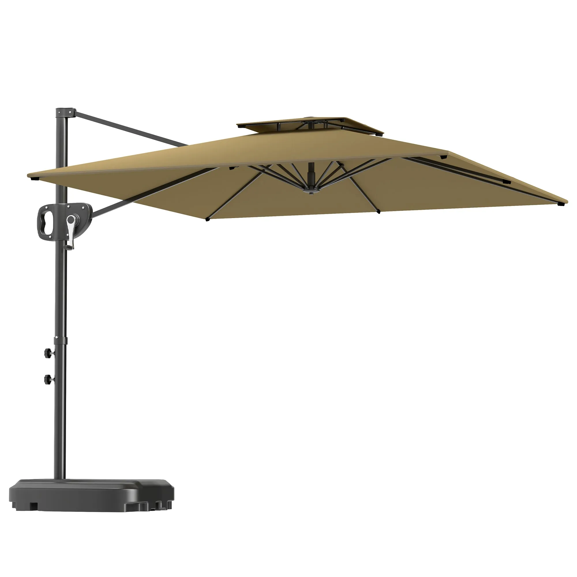 Outsunny 2.5x2.5m Cantilever Umbrella with Fillable Base, Crank Handle and Tilting Head, Khaki