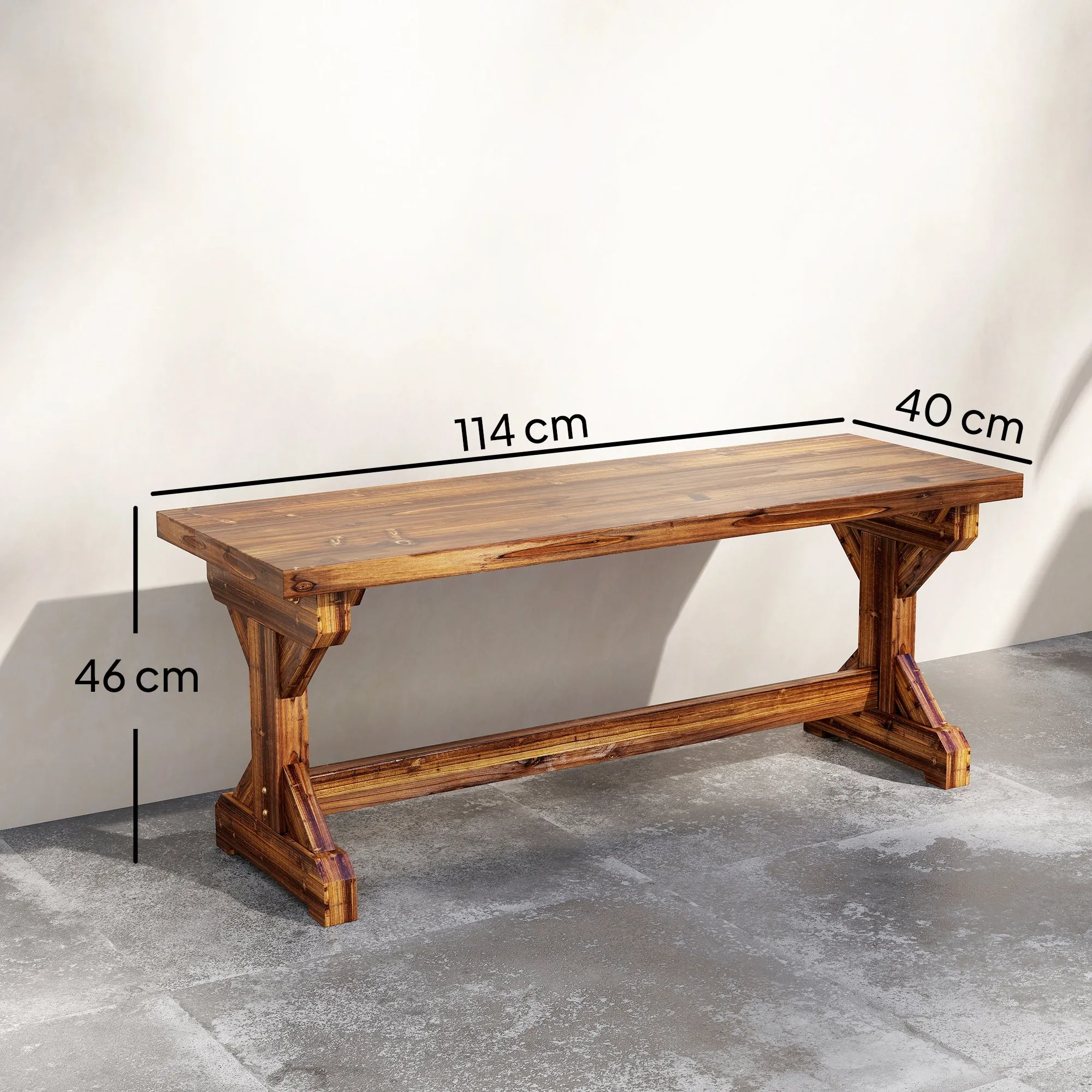 Outsunny 2-Seater Garden Bench in Fir Wood without Backrest in Rustic Style, 114Wx40Dx46H cm - Image 3