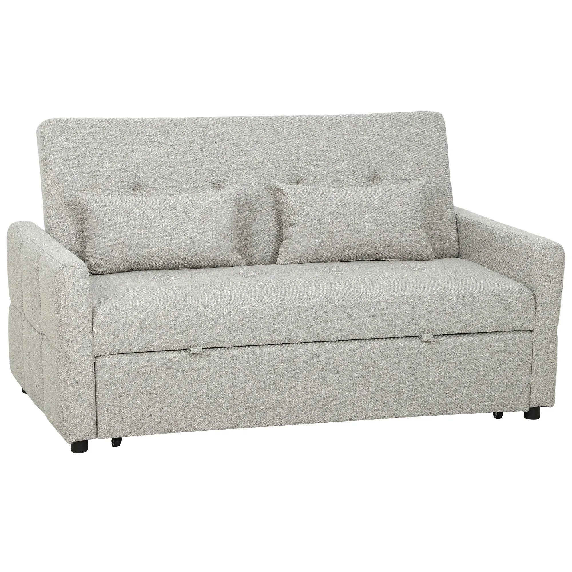 HOMCOM 2-Seater Sofa Bed with 2 Fabric Cushions, Light Brown
