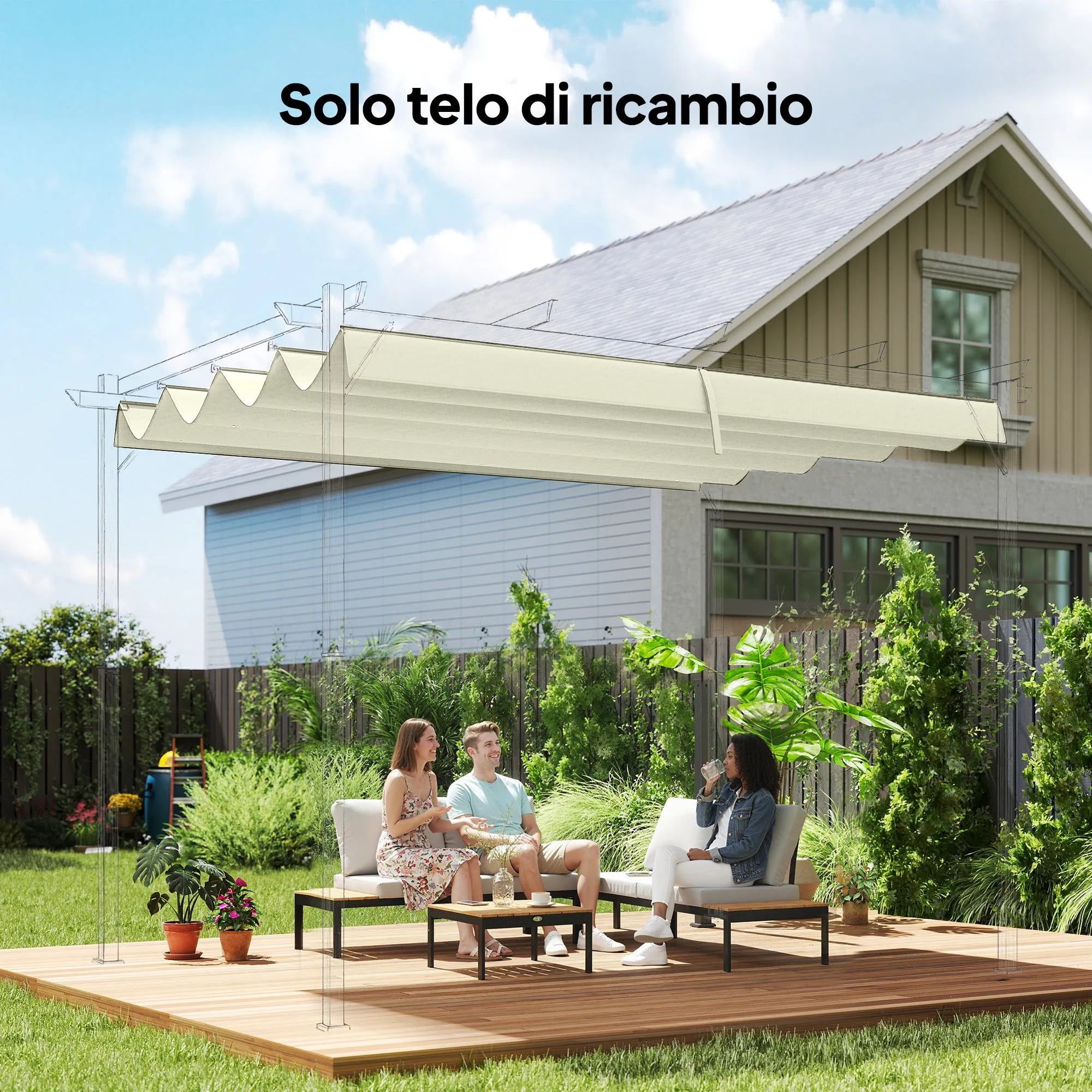 Outsunny Cream White Polyester Anti-UV Outdoor Pergola Cover with 8 Drainage Holes, 286x245 cm - Image 2
