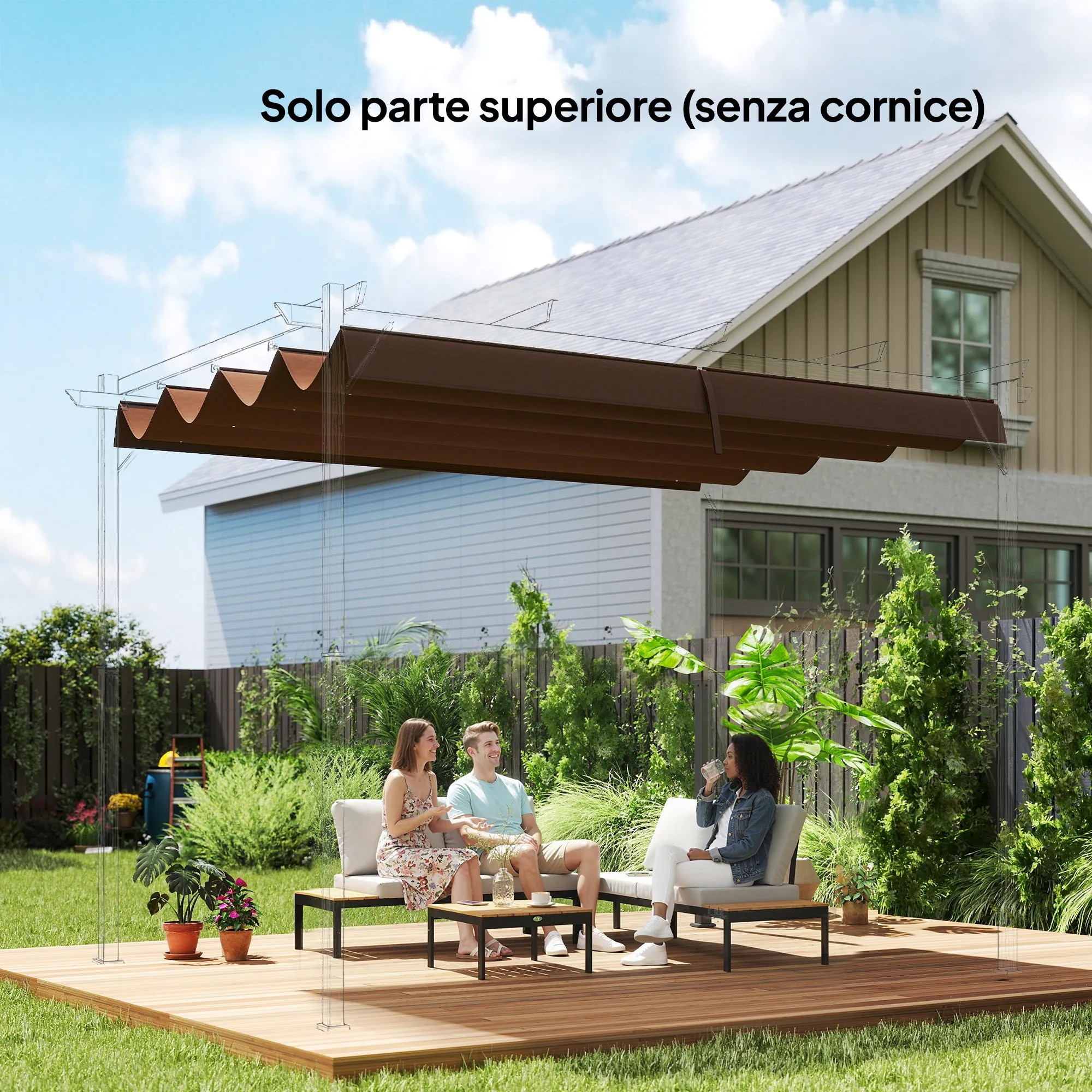Outsunny Coffee White Polyester UV-Resistant Outdoor Pergola Cover with 8 Drainage Holes, 286x245 cm - Image 2