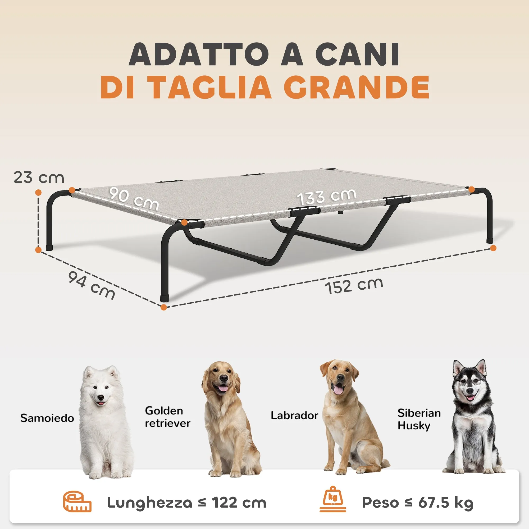 PawHut Raised Outdoor Dog Bed for Large Dogs, Made of Steel and Breathable Mesh, 152 x 94 x 23 cm, Beige - Image 3