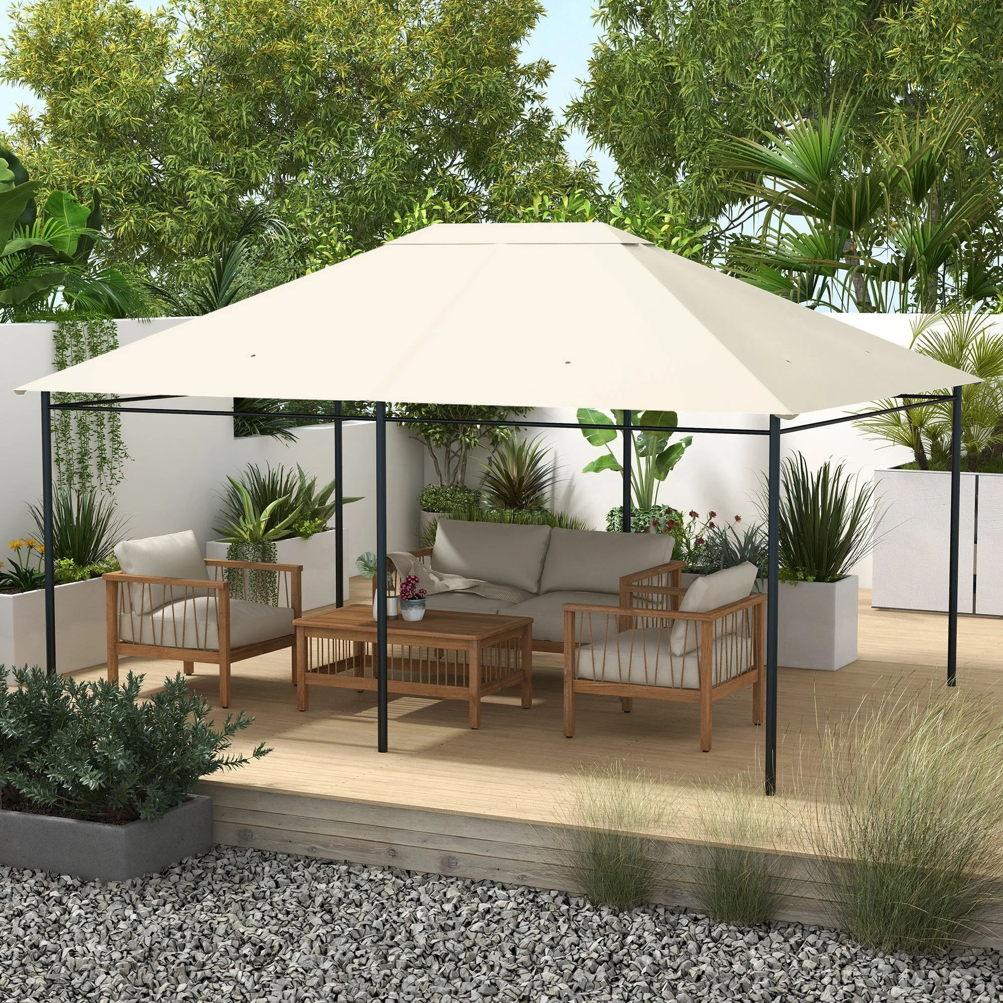 Outsunny 4x3m Replacement Roof for UV-Resistant Gazebo in Polyester with Air Vent, Cream White - Image 2