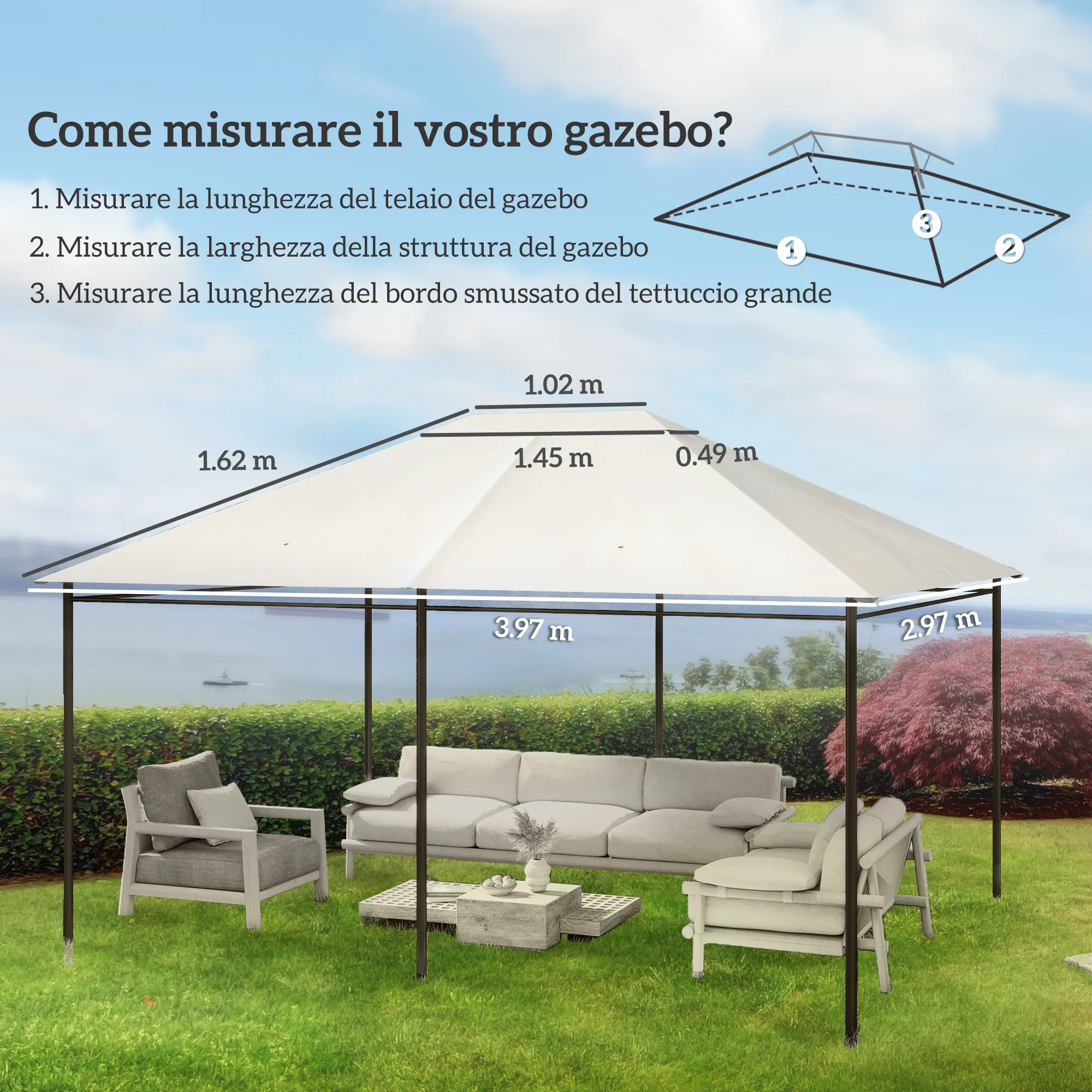 Outsunny 4x3m Replacement Roof for UV-Resistant Gazebo in Polyester with Air Vent, Cream White - Image 3