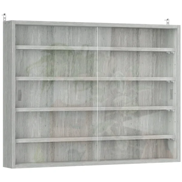 HOMCOM 4-Tier Adjustable Wooden Collectibles Display Cabinet with Glass Doors, 80x9.5x60 cm, Grey