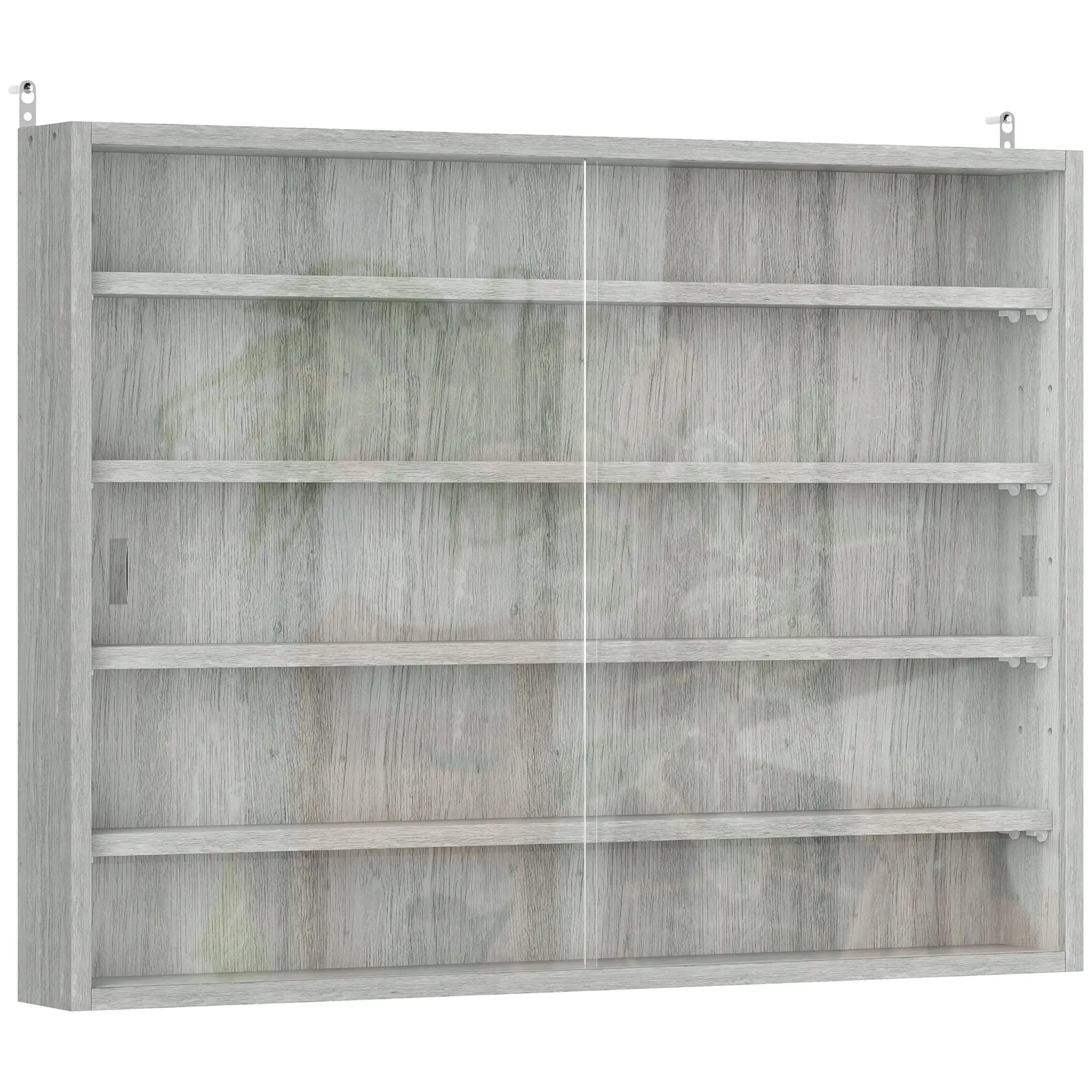 HOMCOM 4-Tier Adjustable Wooden Collectibles Display Cabinet with Glass Doors, 80x9.5x60 cm, Grey