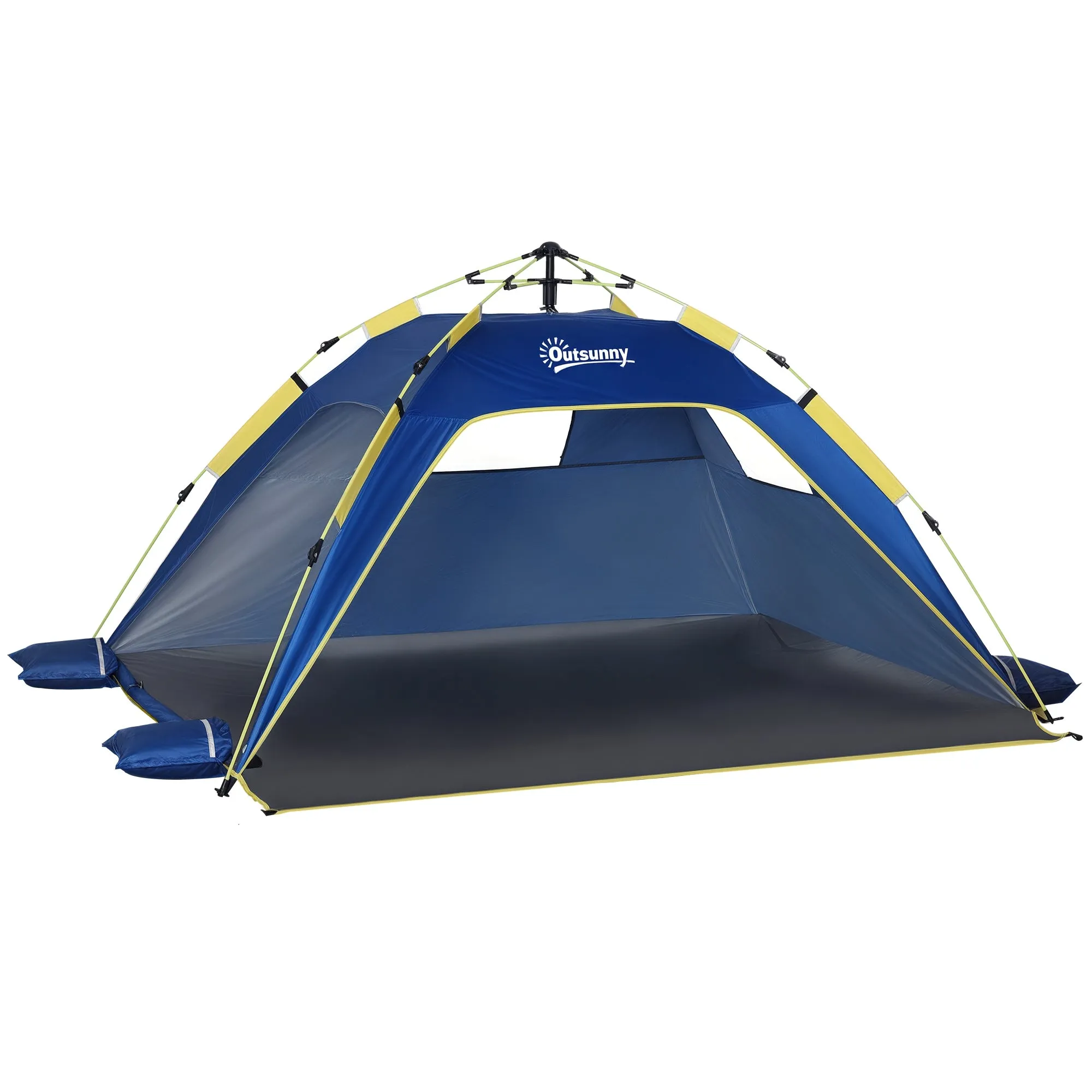 Outsunny Pop Up Beach Tent for 2 People with Windows, Fiberglass and Polyester, 220x173x120 cm, Blue and Yellow