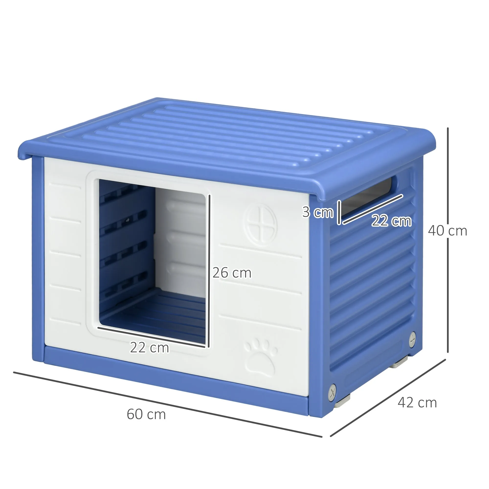 PawHut Outdoor Dog Kennel for Small Dogs in PE with Entrance and 2 Side Air Vents, 60x42x40 cm, Blue and White - Image 3