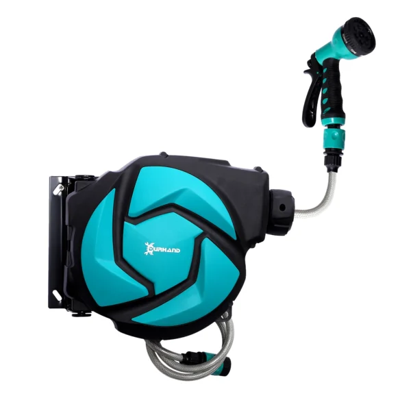 DURHAND Automatic Wall-Mounted Hose Reel with 10m Hose, Made of Plastic and PP, 28x14x34cm, Black and Blue