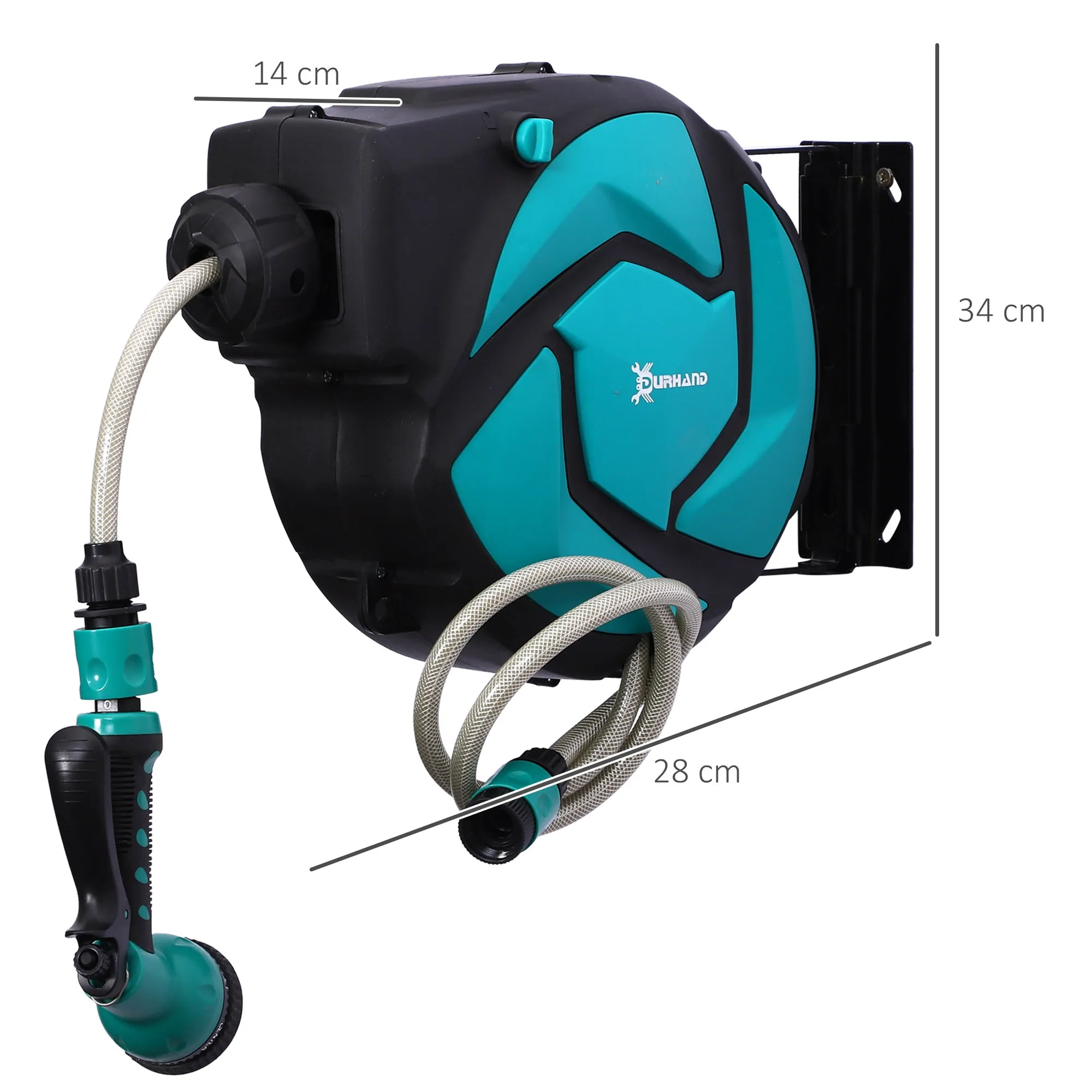DURHAND Automatic Wall-Mounted Hose Reel with 10m Hose, Made of Plastic and PP, 28x14x34cm, Black and Blue - Image 3