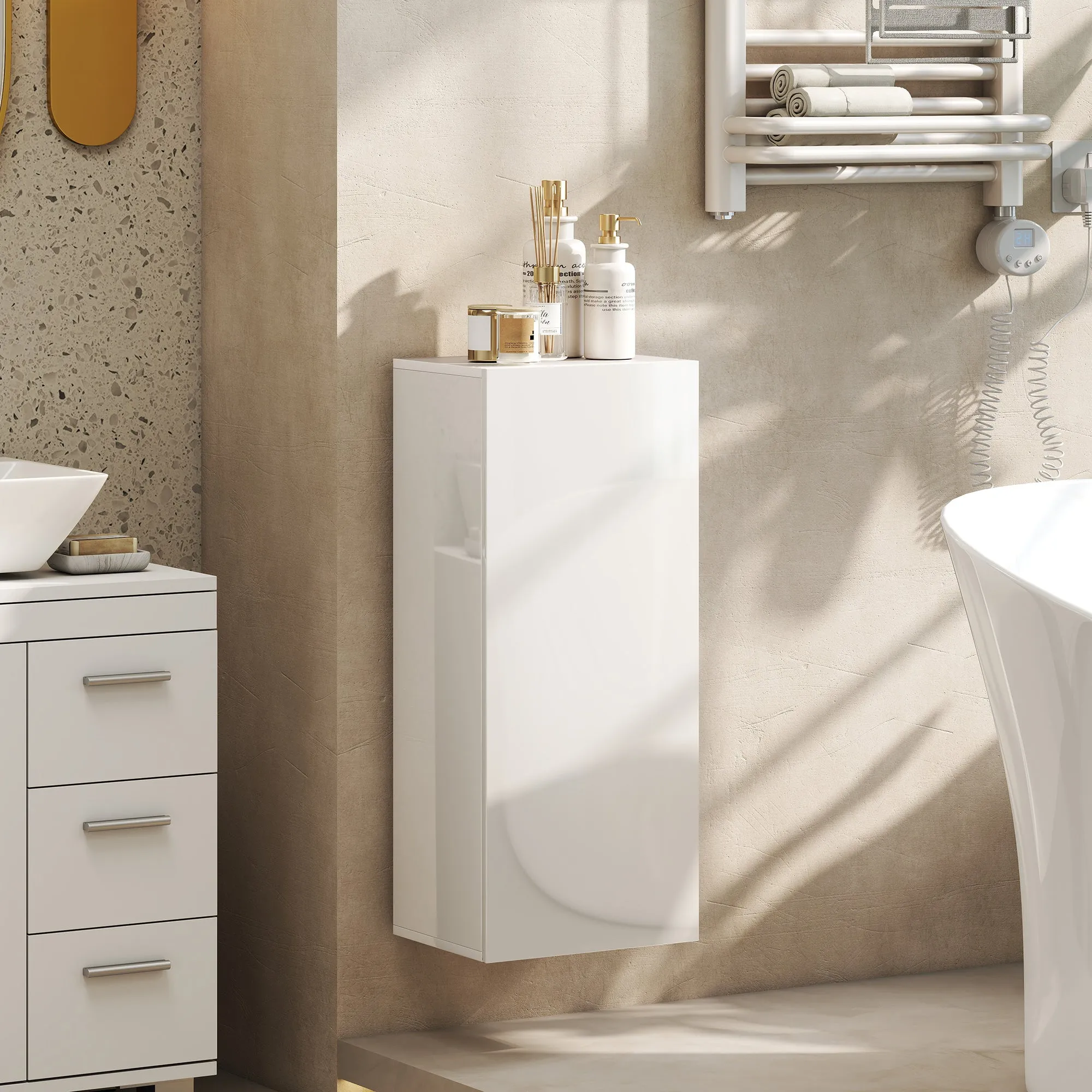HOMCOM Bathroom Cabinet with 2 Adjustable Glass Shelves and Handleless Door, Gloss White - Image 2