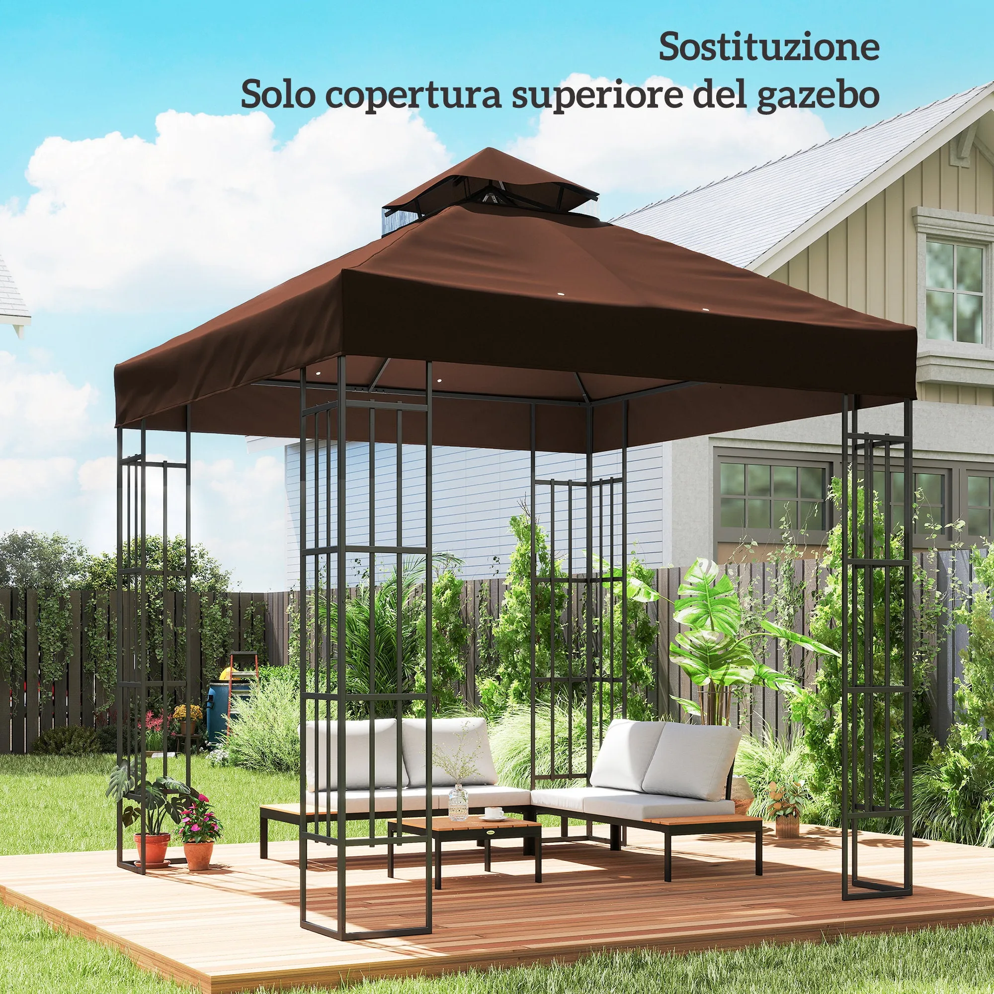 Outsunny 3x3m UPF30+ 2-Tier Coffee Polyester Garden Gazebo Cover - Image 2