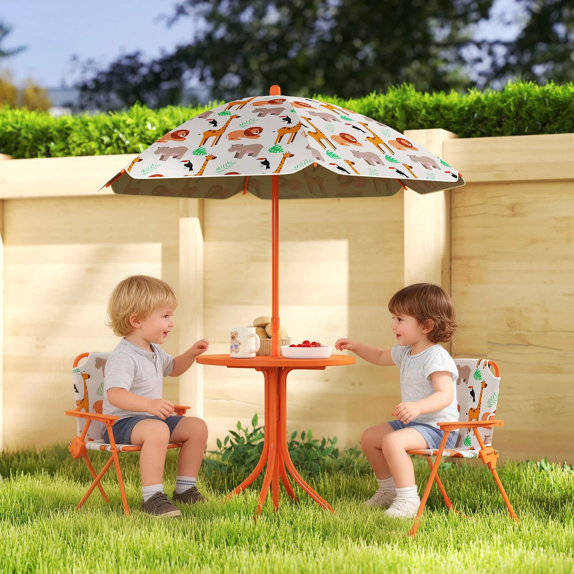 AIYAPLAY Children's Garden Set Picnic Table with Orange Umbrella - Image 2