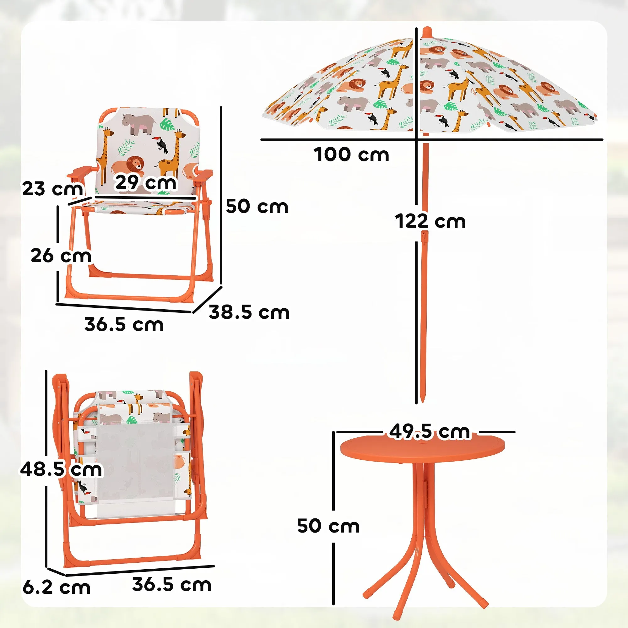AIYAPLAY Children's Garden Set Picnic Table with Orange Umbrella - Image 3