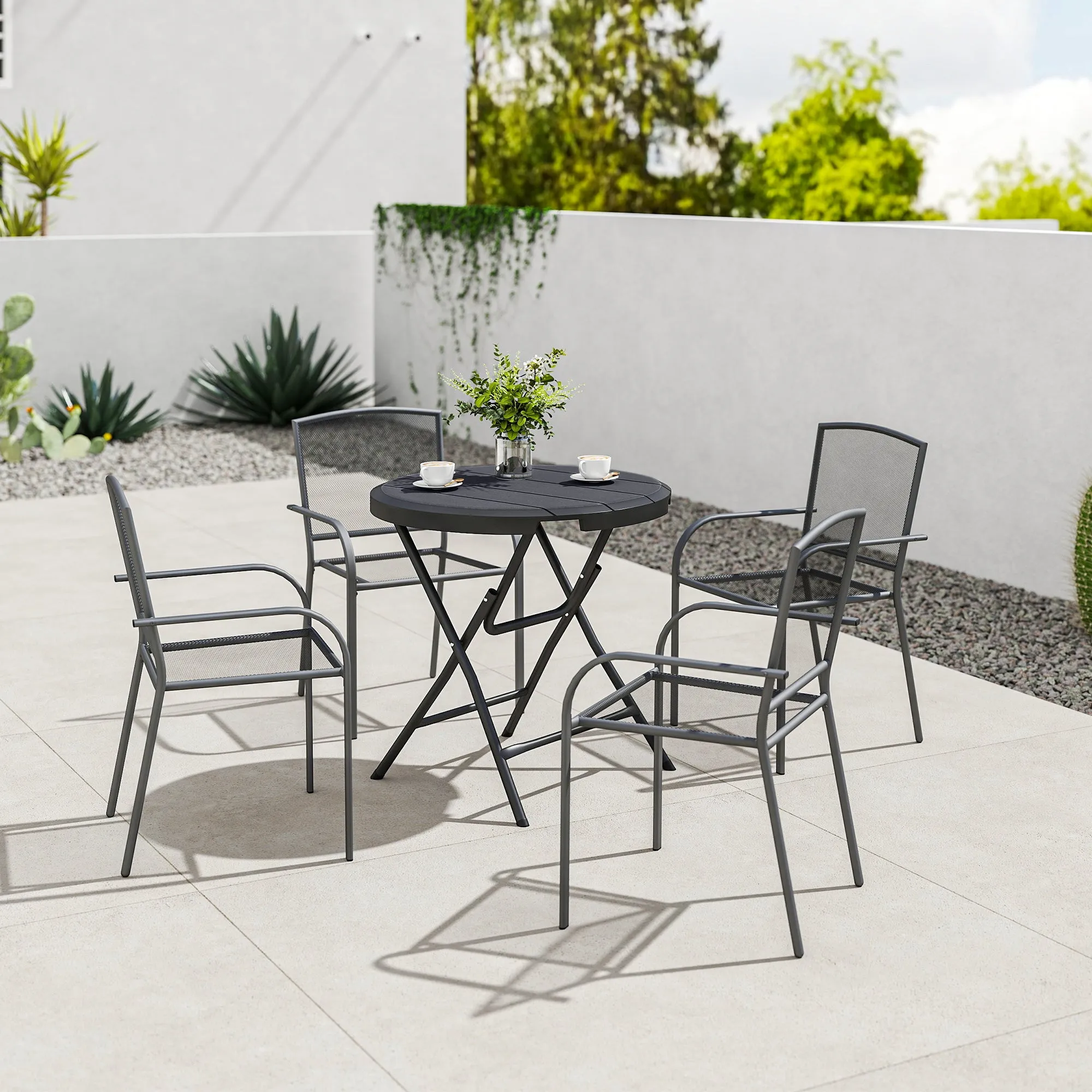 Outsunny Round Folding Garden Table for 4 People in Aluminum and HDPE Plastic, Ø80x73 cm, Gray - Image 2