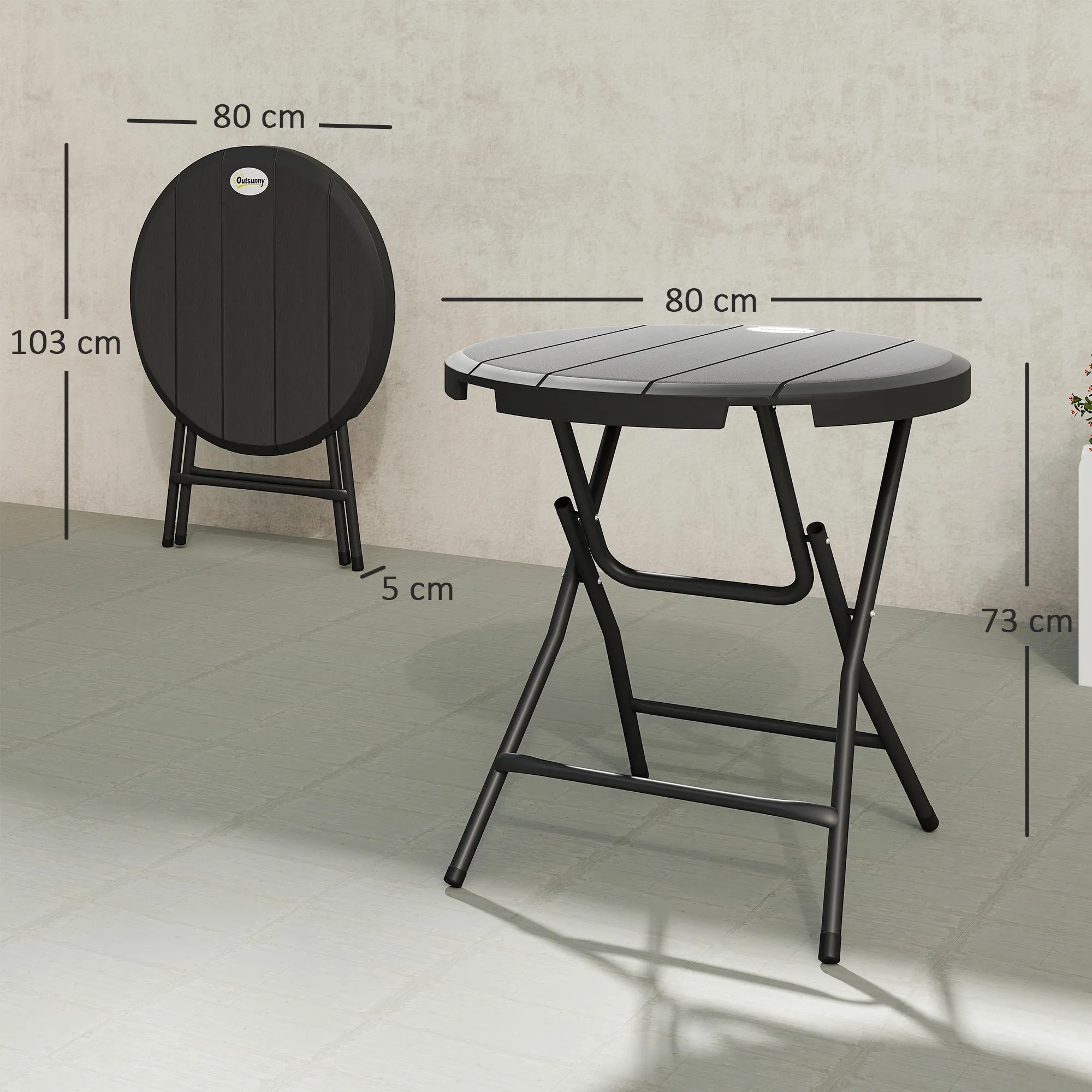 Outsunny Round Folding Garden Table for 4 People in Aluminum and HDPE Plastic, Ø80x73 cm, Gray - Image 3