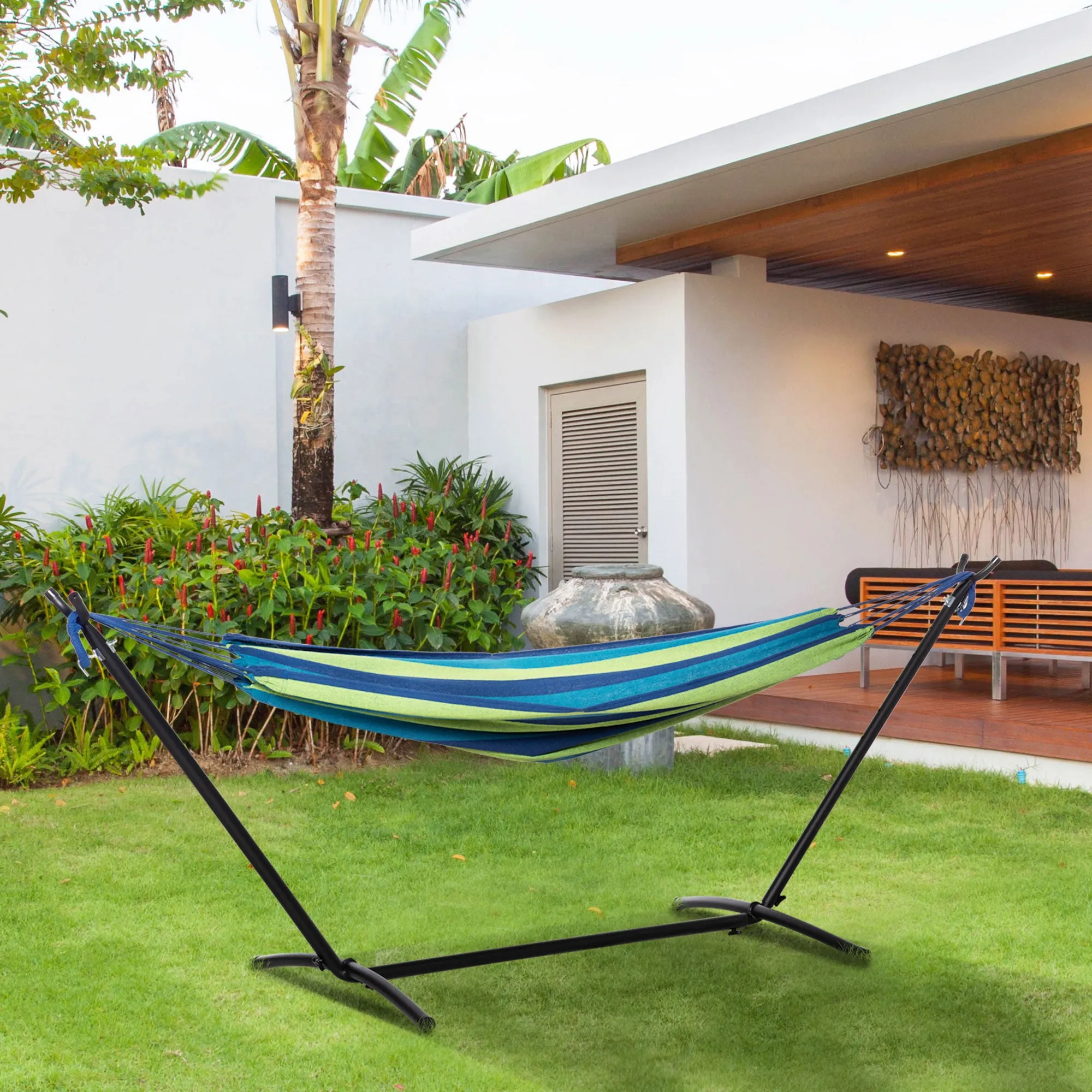 Outsunny Freestanding Hammock with Stand, Adjustable Height and Carry Bag, 298x117x105 cm, Green - Image 2