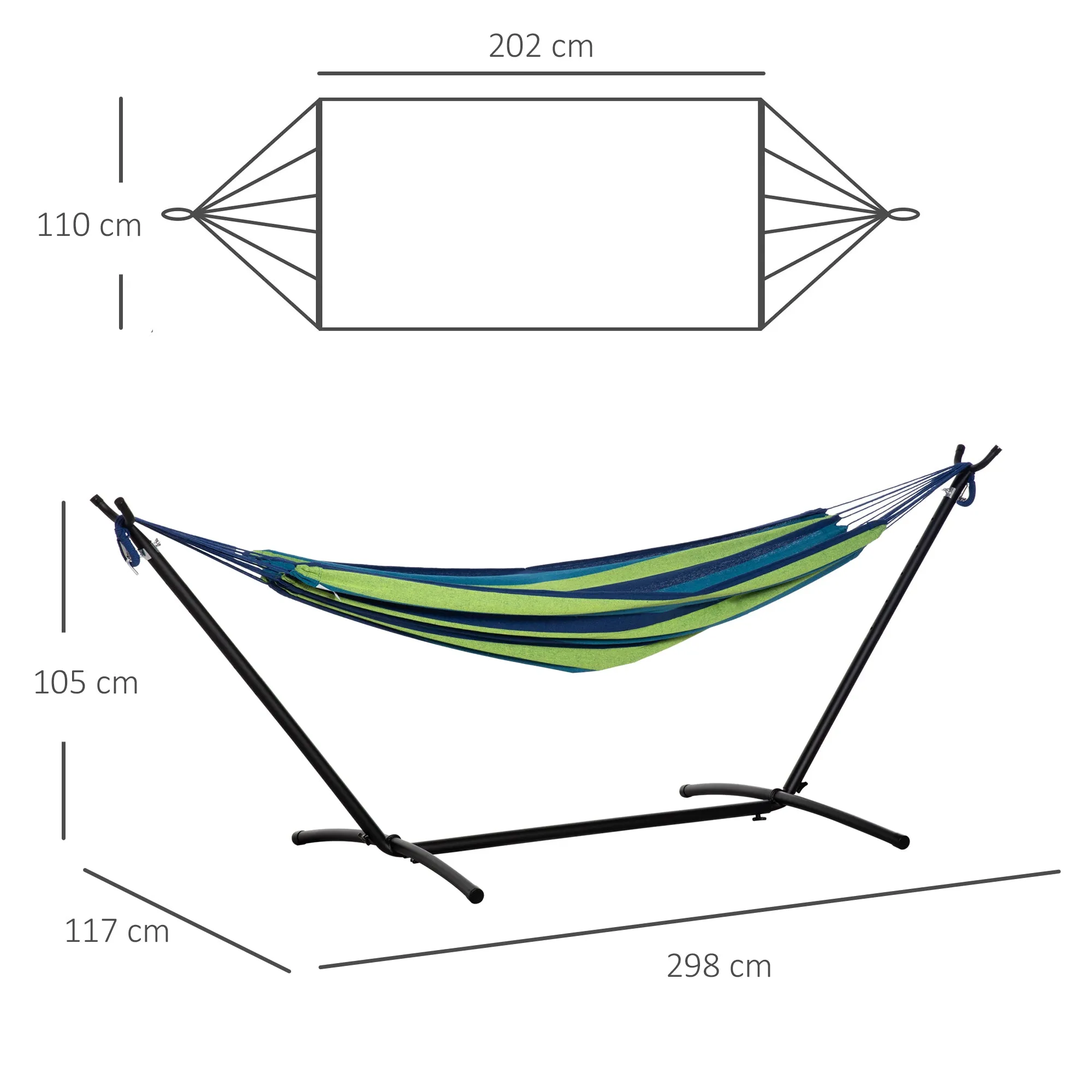 Outsunny Freestanding Hammock with Stand, Adjustable Height and Carry Bag, 298x117x105 cm, Green - Image 3