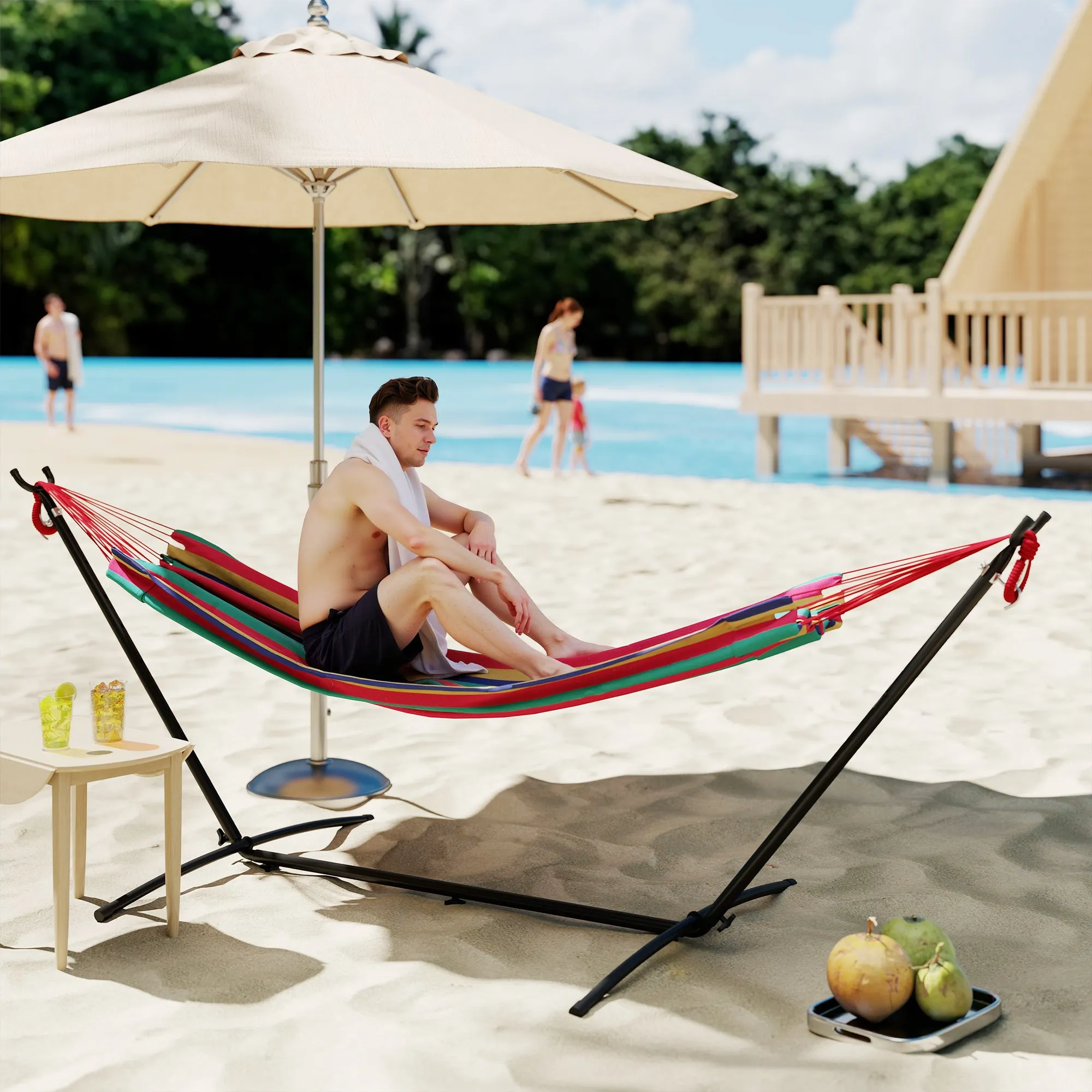 Outsunny Freestanding Hammock with Stand, Adjustable Height and Carry Bag, 310x117x105 cm, Red - Image 2