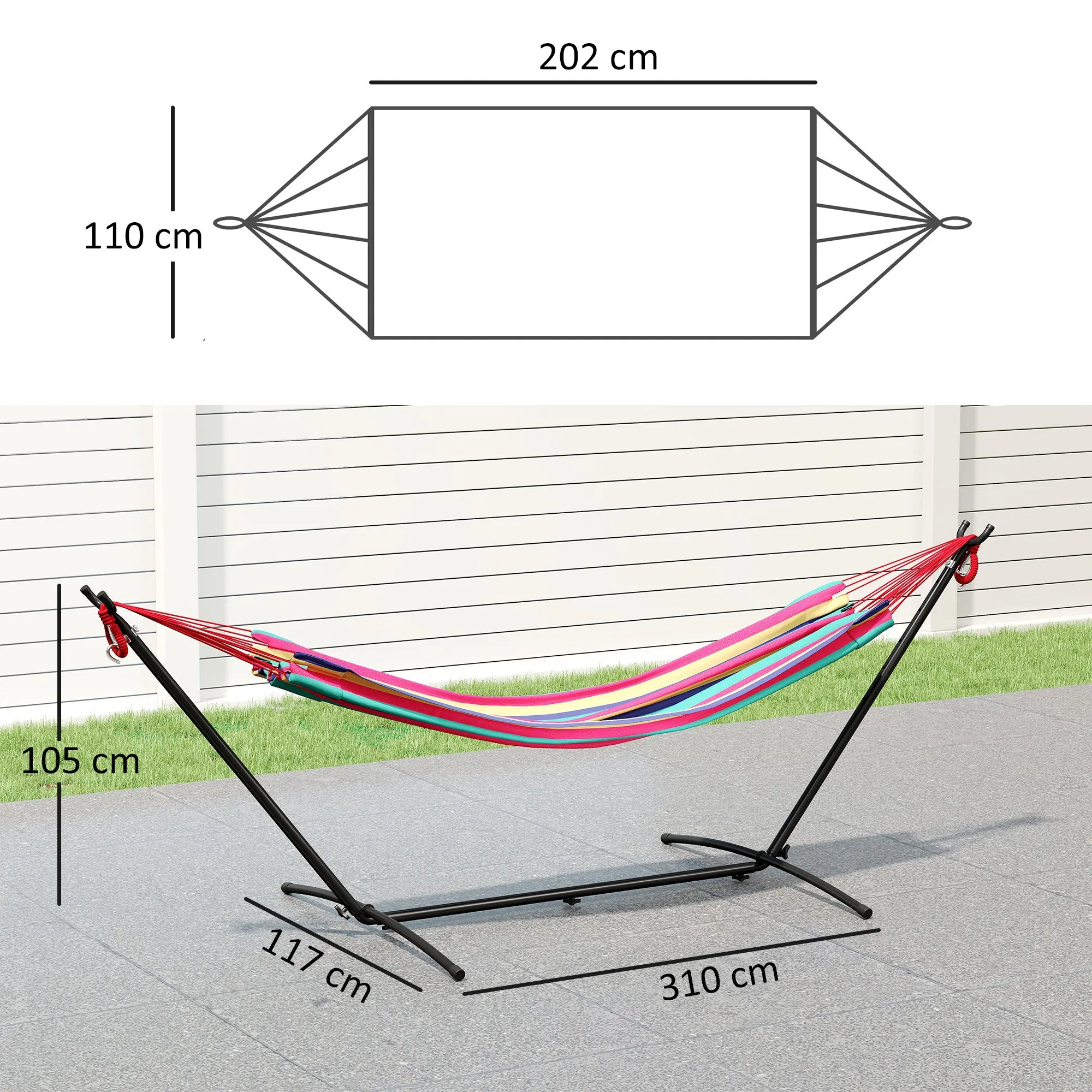 Outsunny Freestanding Hammock with Stand, Adjustable Height and Carry Bag, 310x117x105 cm, Red - Image 3