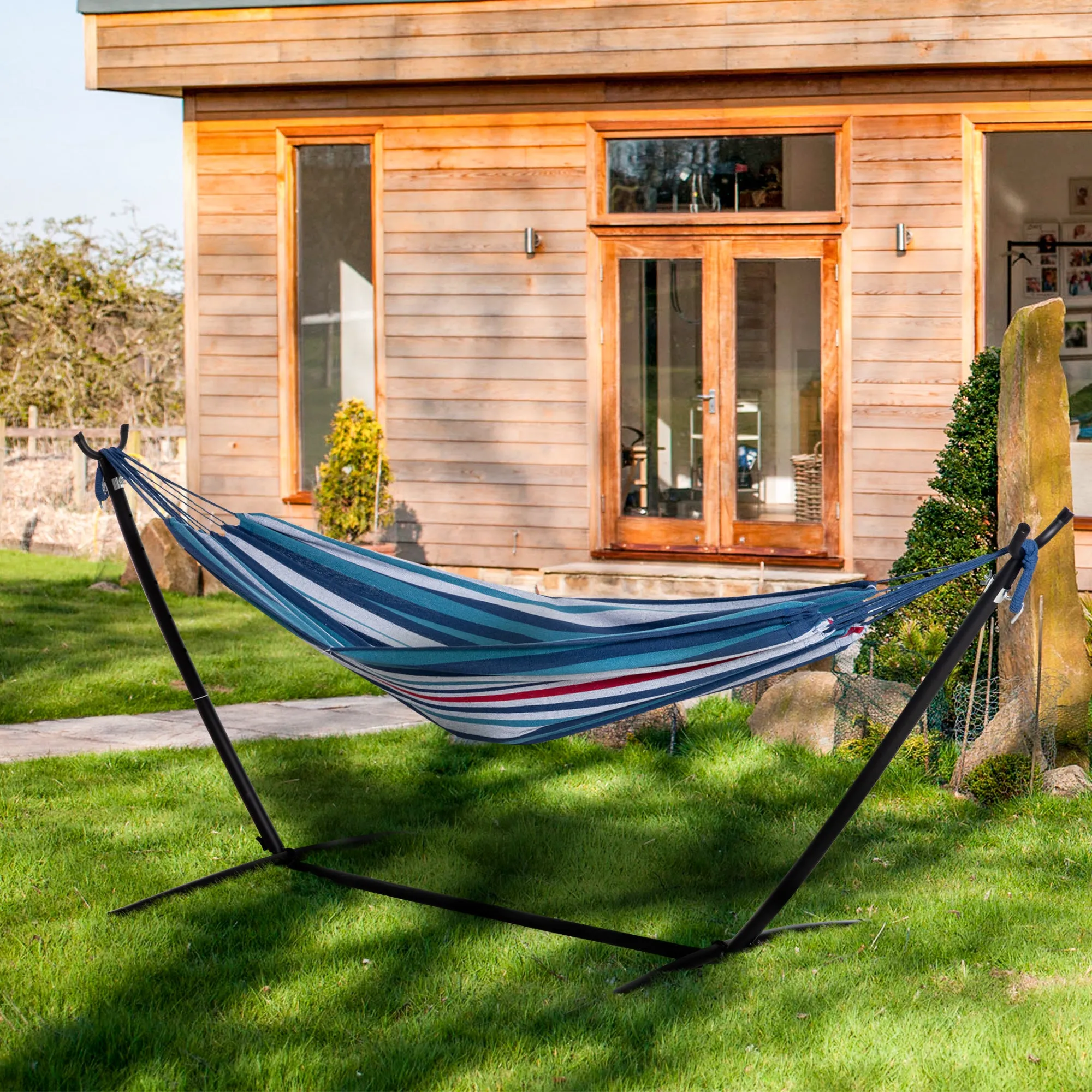 Outsunny Freestanding Hammock with Stand, Adjustable Height and Carrying Bag, 310x117x105 cm, White - Image 2