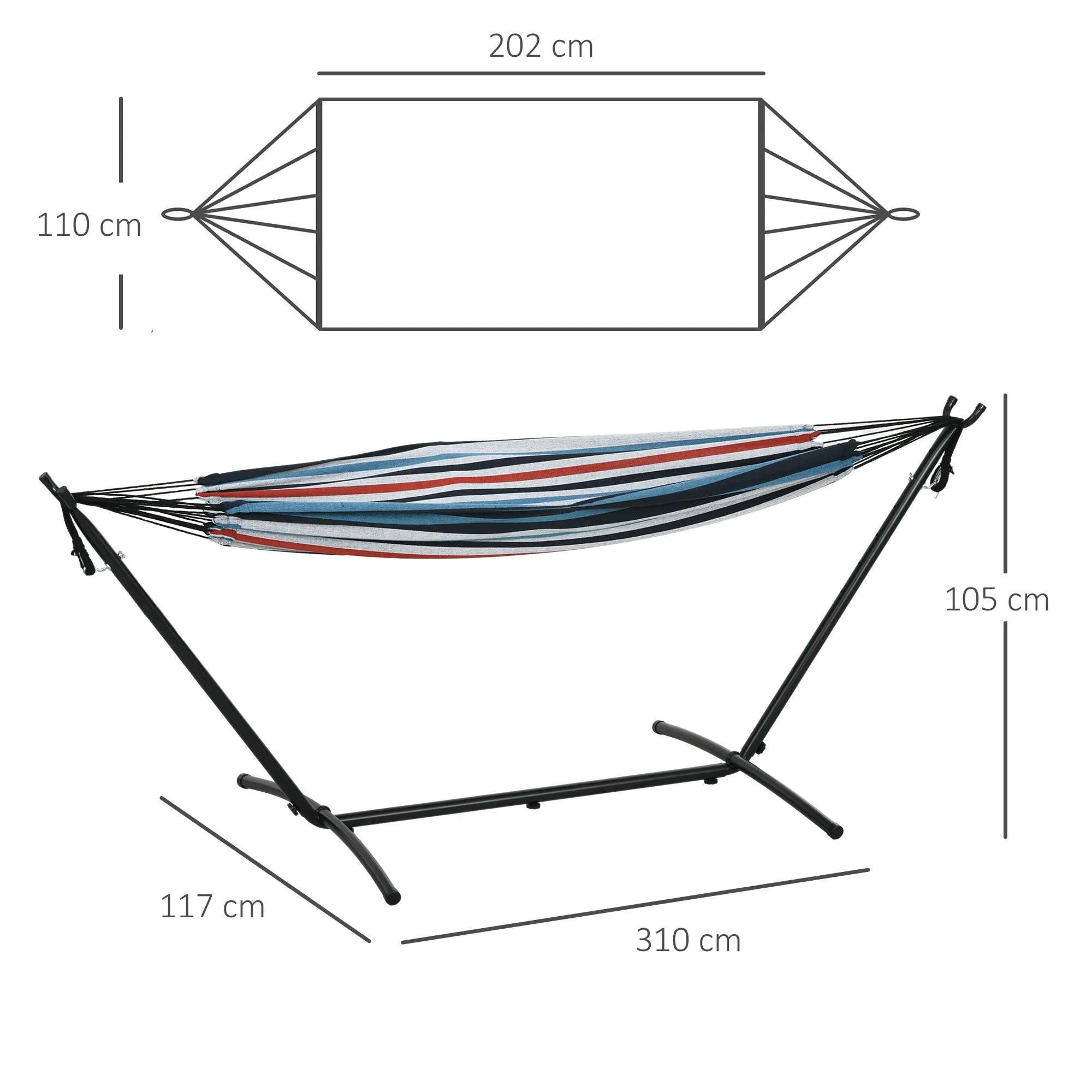 Outsunny Freestanding Hammock with Stand, Adjustable Height and Carrying Bag, 310x117x105 cm, White - Image 3