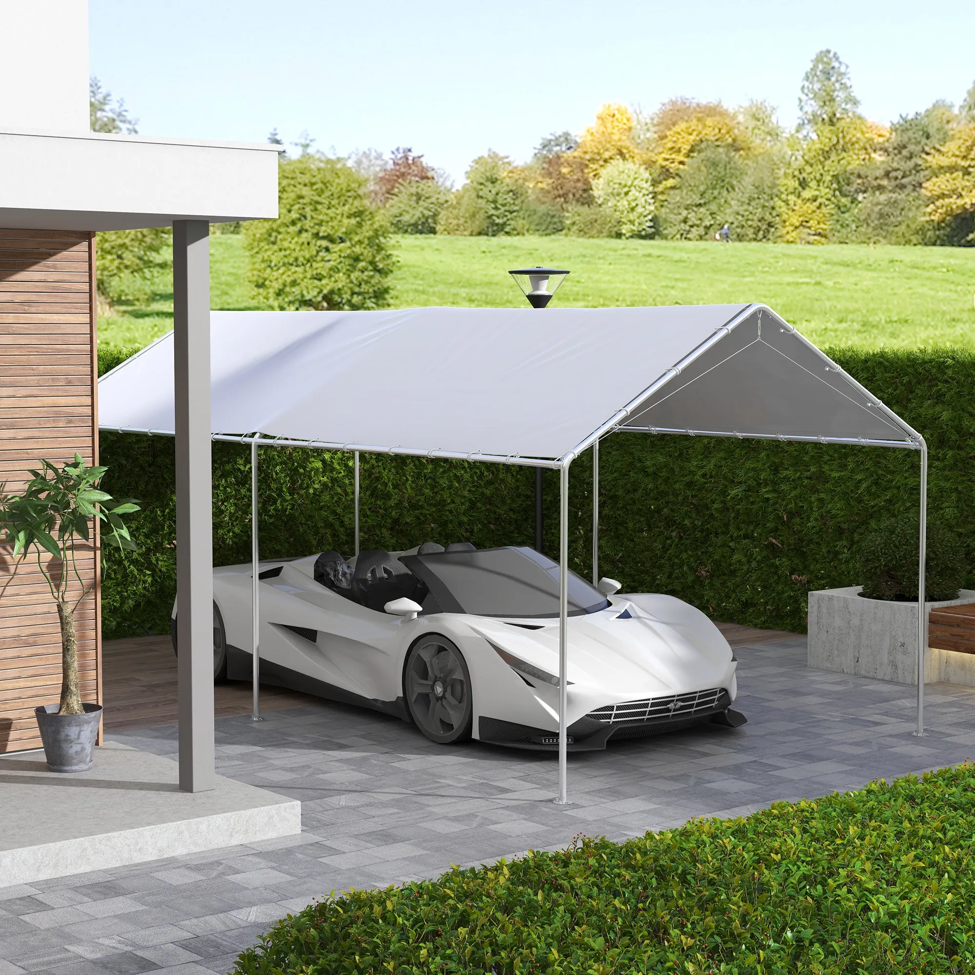 Outsunny 6x3m White Anti-UV PE Carport Replacement Cover with Bungee Cords - Image 2