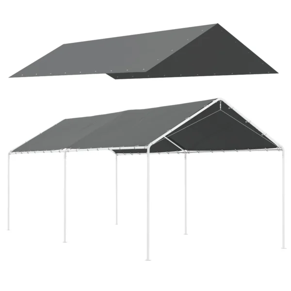 Outsunny 6x3m Dark Grey Anti-UV PE Carport Replacement Cover with Bungee Cords