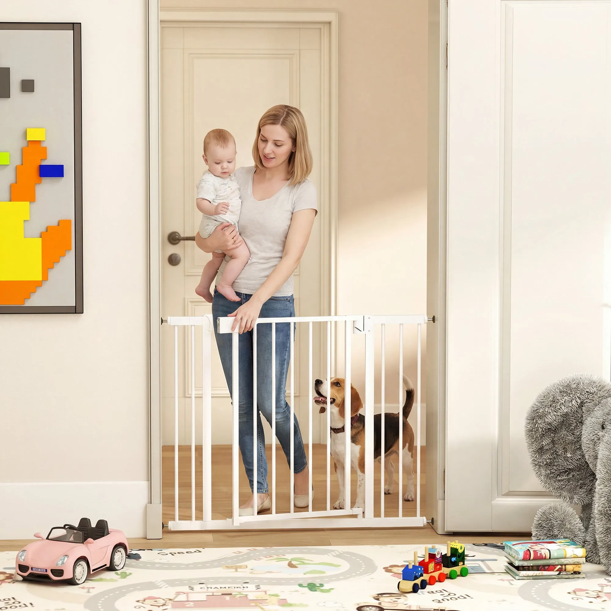 PawHut Baby and Pet Safety Gate, Self-Closing and Pressure Fit, 76-103x76 cm, White - Image 2
