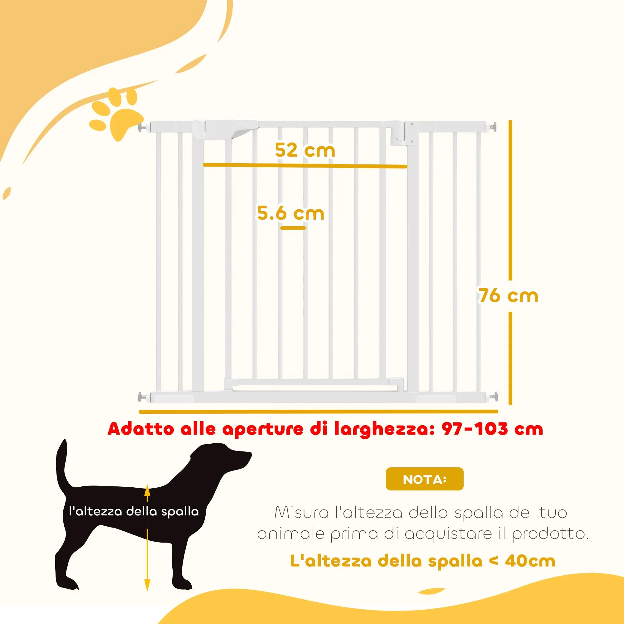 PawHut Baby and Pet Safety Gate, Self-Closing and Pressure Fit, 76-103x76 cm, White - Image 3