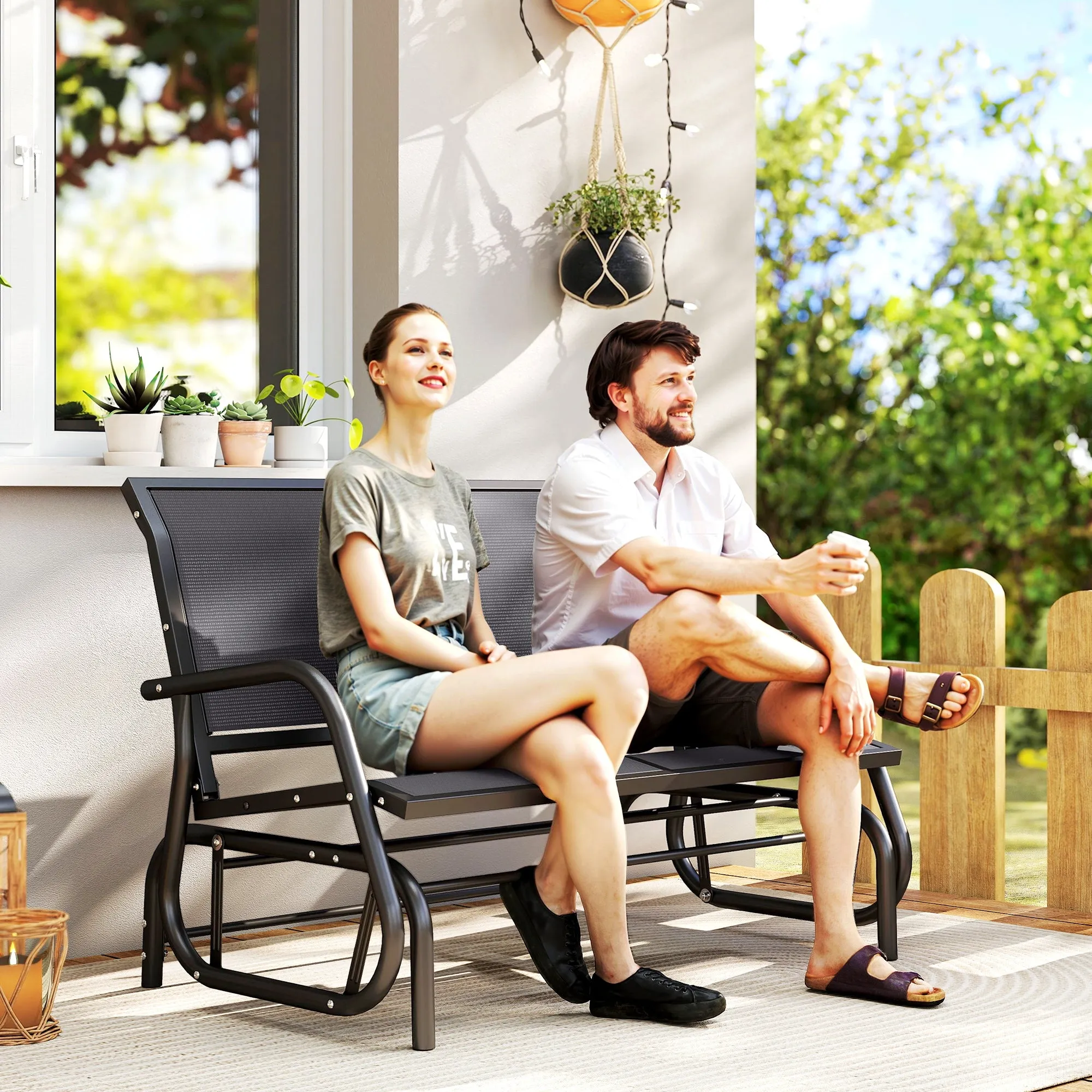 Outsunny 2-Seater Garden Swing Bench in Metal and Mesh Fabric, 120x70x85 cm, Grey - Image 2