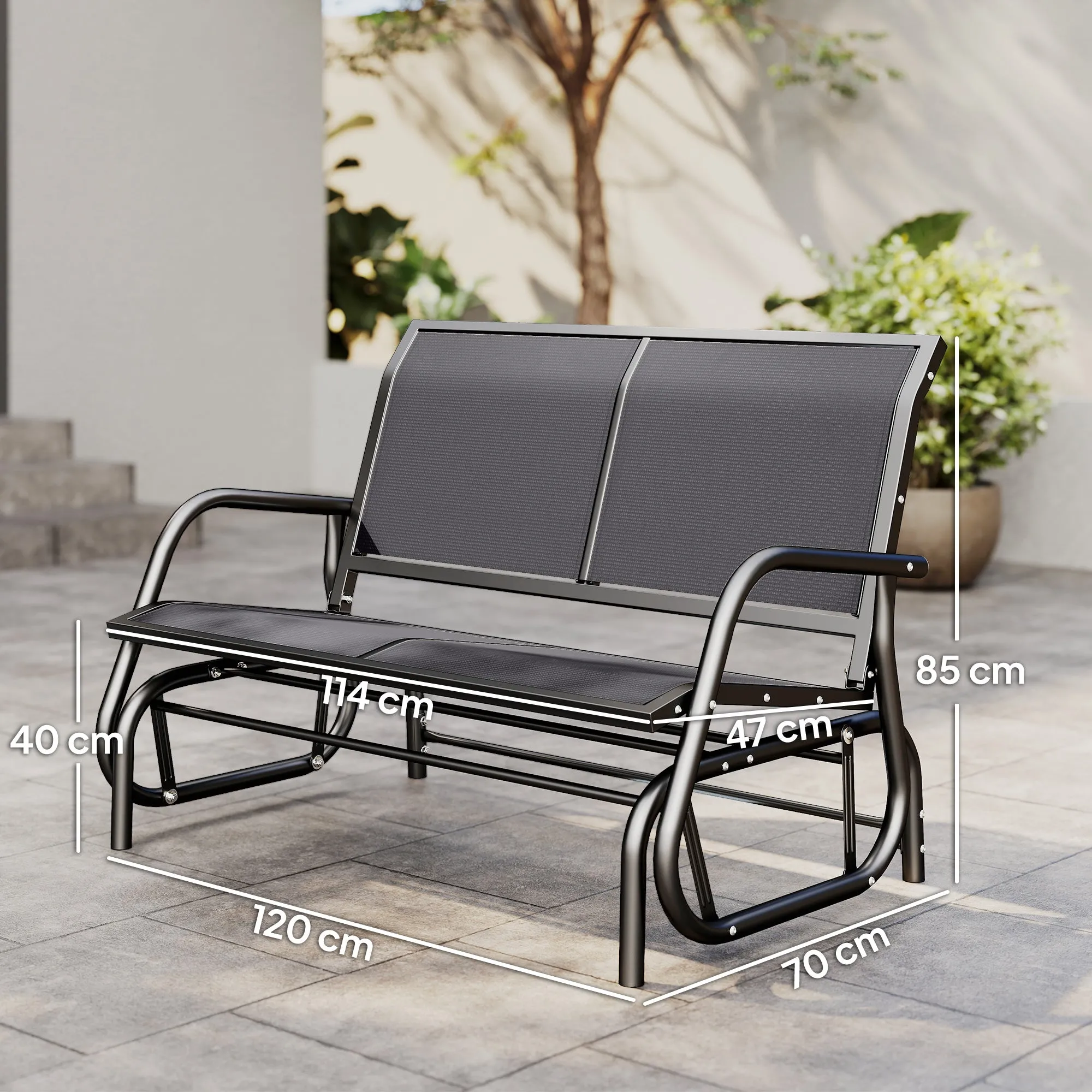 Outsunny 2-Seater Garden Swing Bench in Metal and Mesh Fabric, 120x70x85 cm, Grey - Image 3