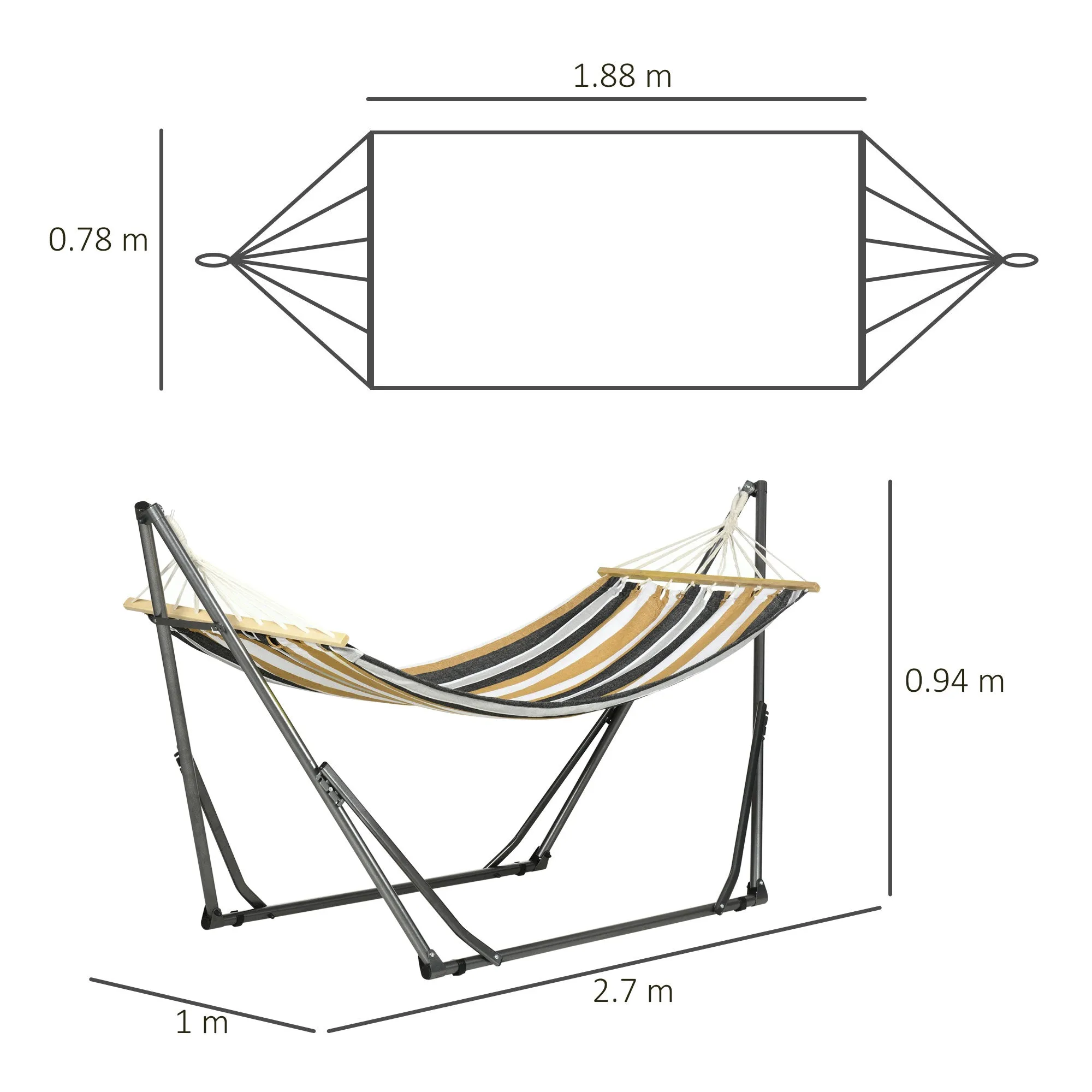 Outsunny Freestanding Hammock with Folding Stand, Cotton Lounger and Steel Frame, Grey - Image 3